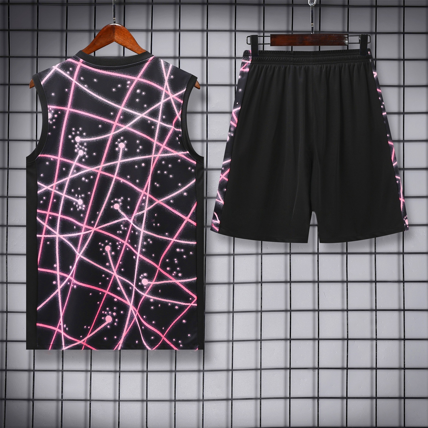 Paris Saint-Germain PSG 25-26 Vest Training Set - Pink Fluorescent Rays Black Vest & Black Shorts - UnitedFutballJersey