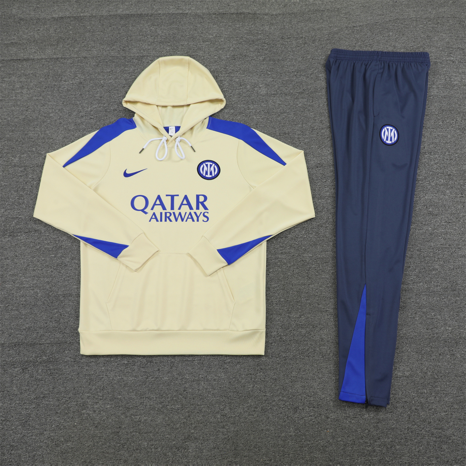 Inter Milan 24-25 Training Hoodie Set - Yellow Hoodie and Blue - Gray Pants - UnitedFutballJersey