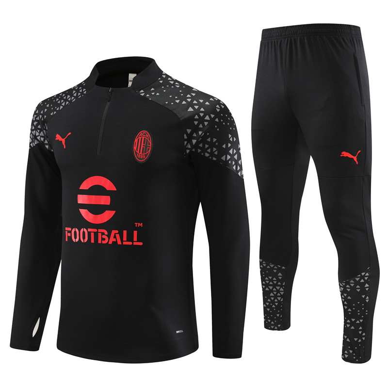 AC Milan 23-24 Kids Long Sleeve Training Set Black and Red - UnitedFutballJersey