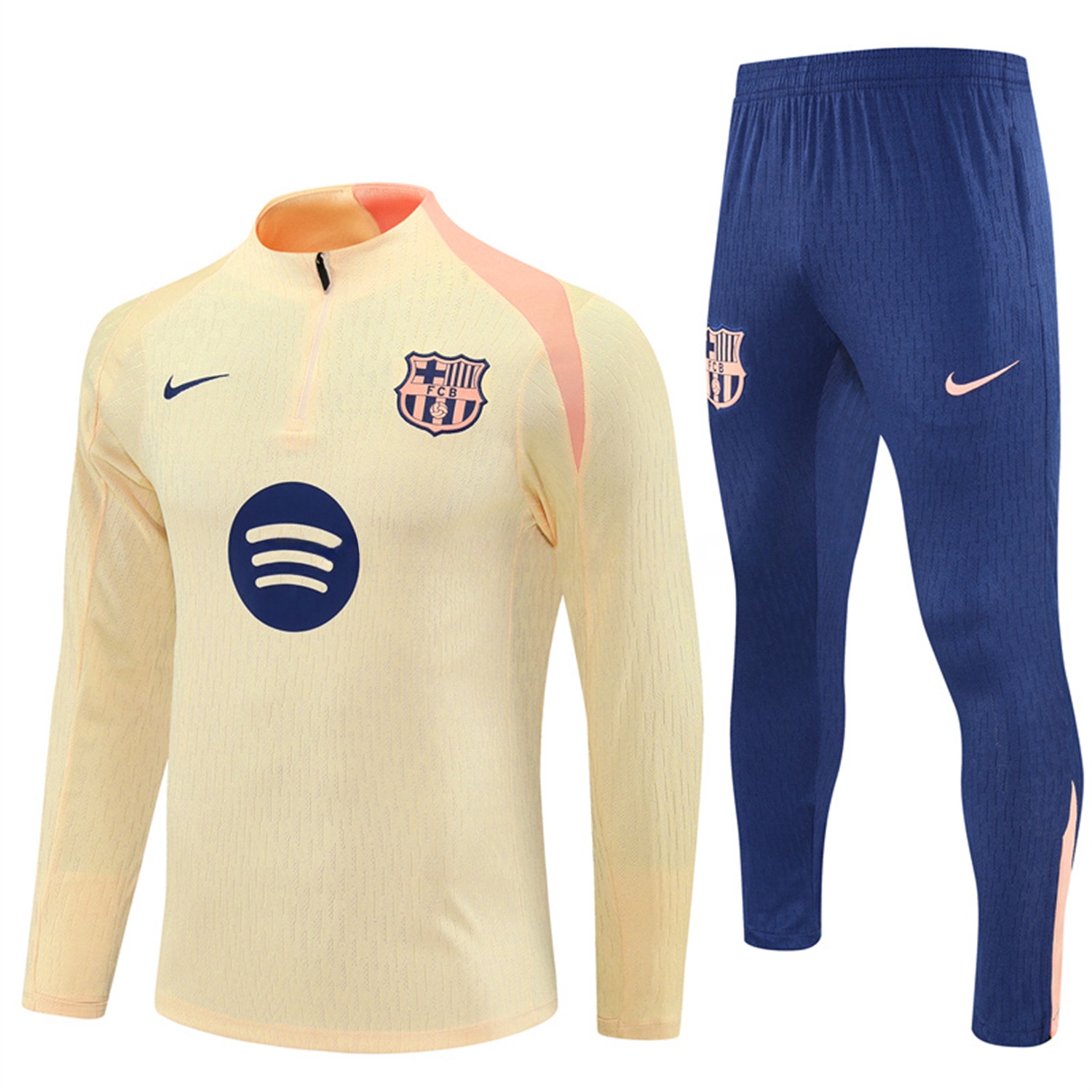 Barcelona 25-26 Long Sleeve Training Set - Player Version - Light Yellow Top and Blue Pants - UnitedFutballJersey