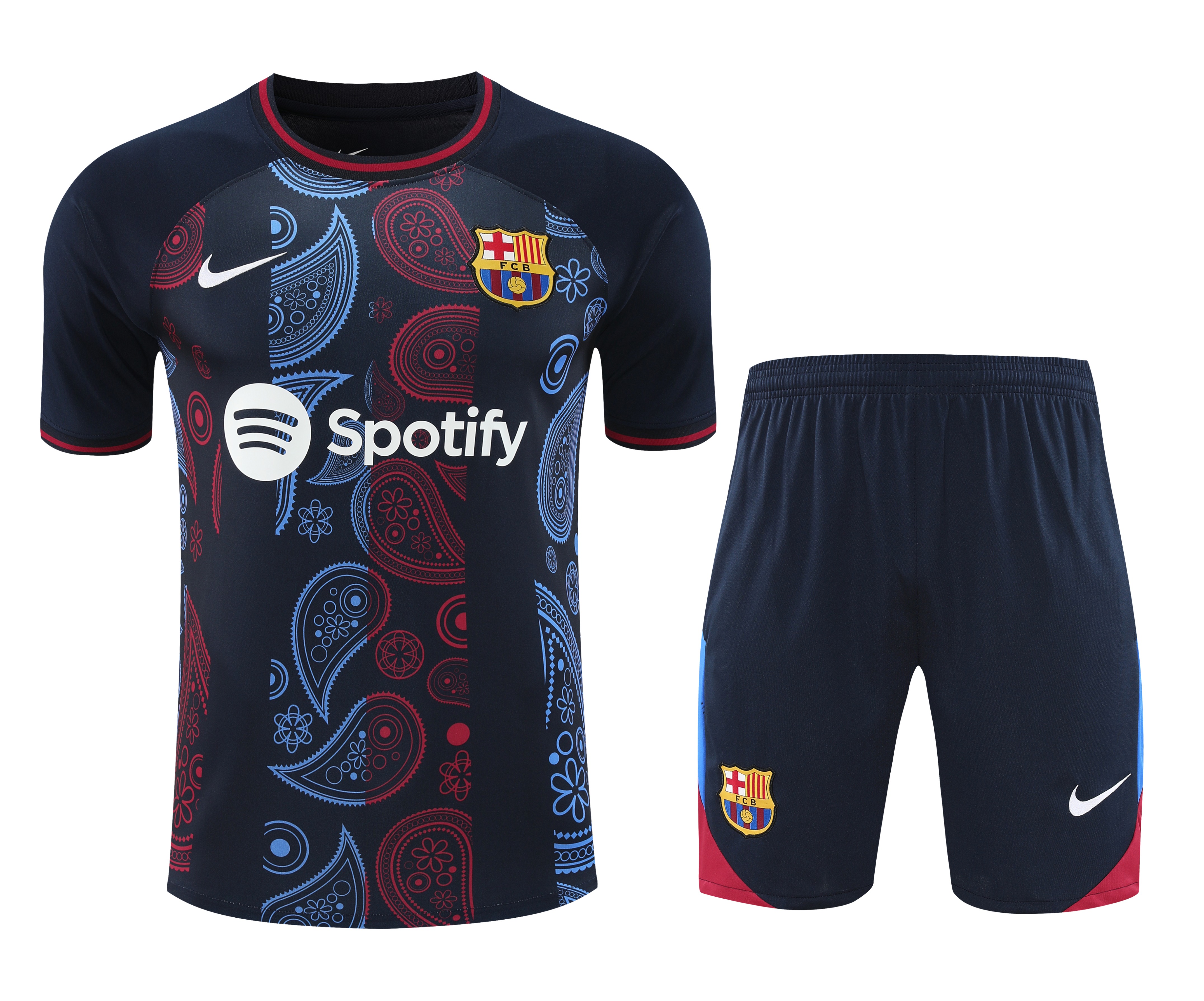 B.A.R.S.A 24-25 Short-Sleeve Training Set - Blue with Pattern - UnitedFutballJersey