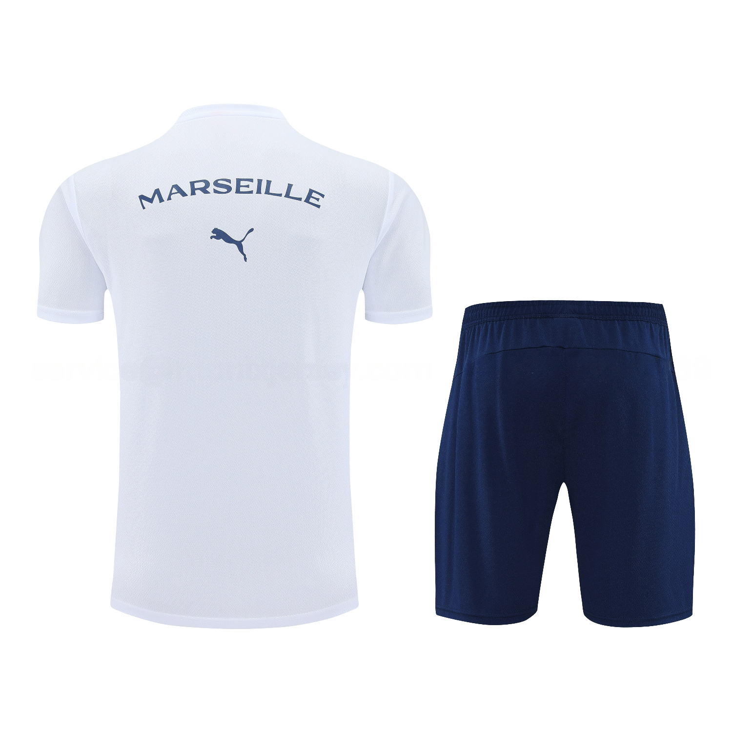 Marseille 25-26 Short-Sleeve Training Set - White Top & Blue Shorts - UnitedFutballJersey