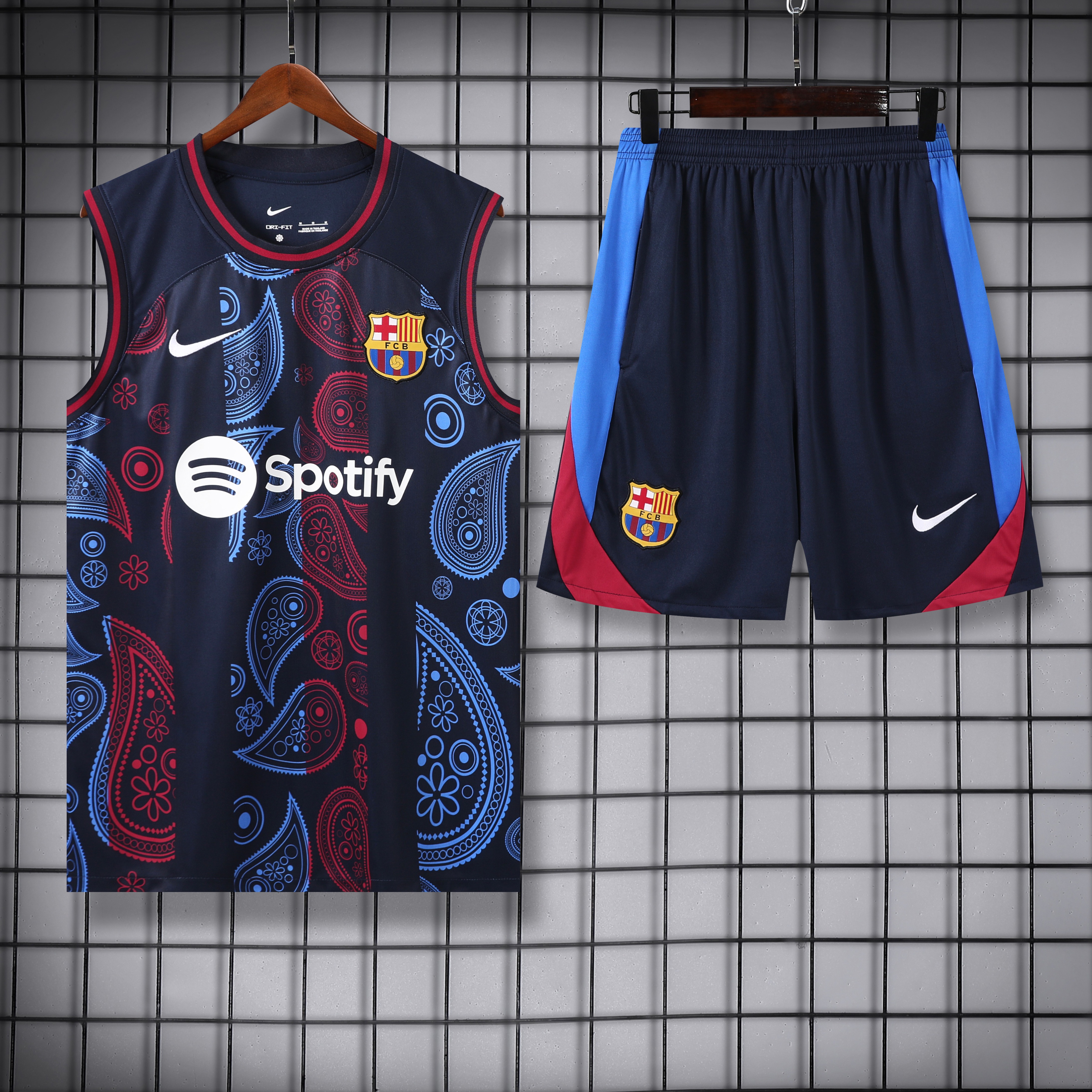 B.A.R.S.A 24-25 Training Vest Suit - Blue with Pattern - UnitedFutballJersey