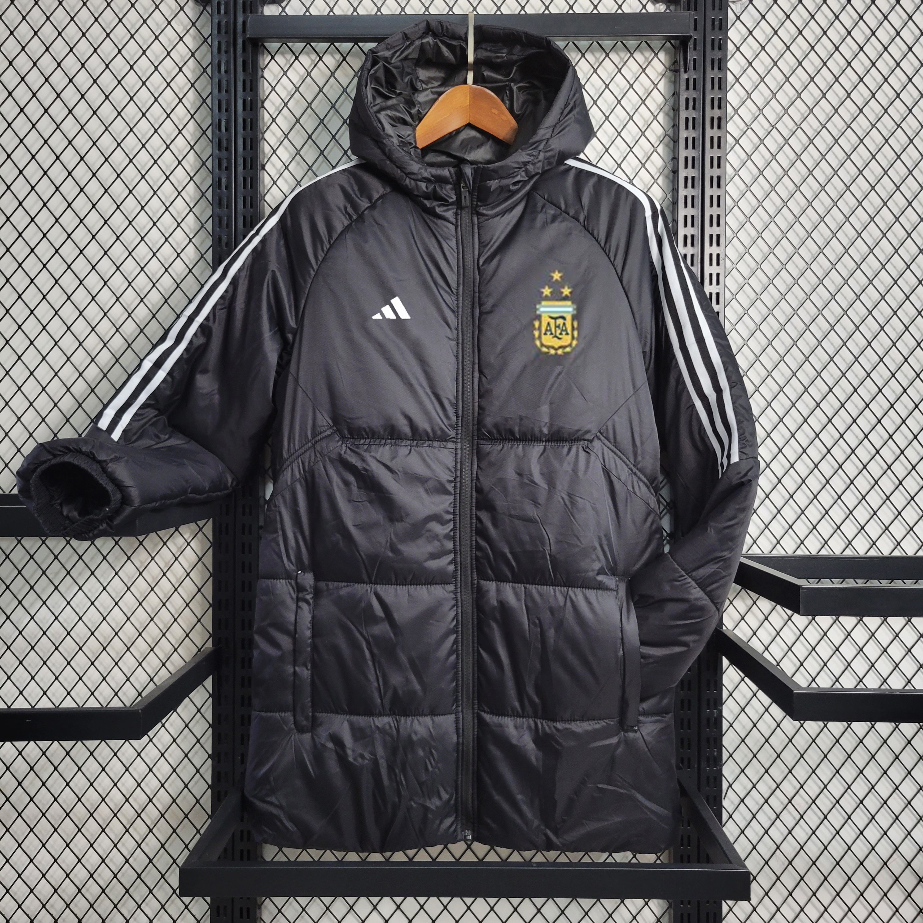 Argentine 23-24 Men's Hooded Thermal Cotton Jacket - Black - UnitedFutballJersey