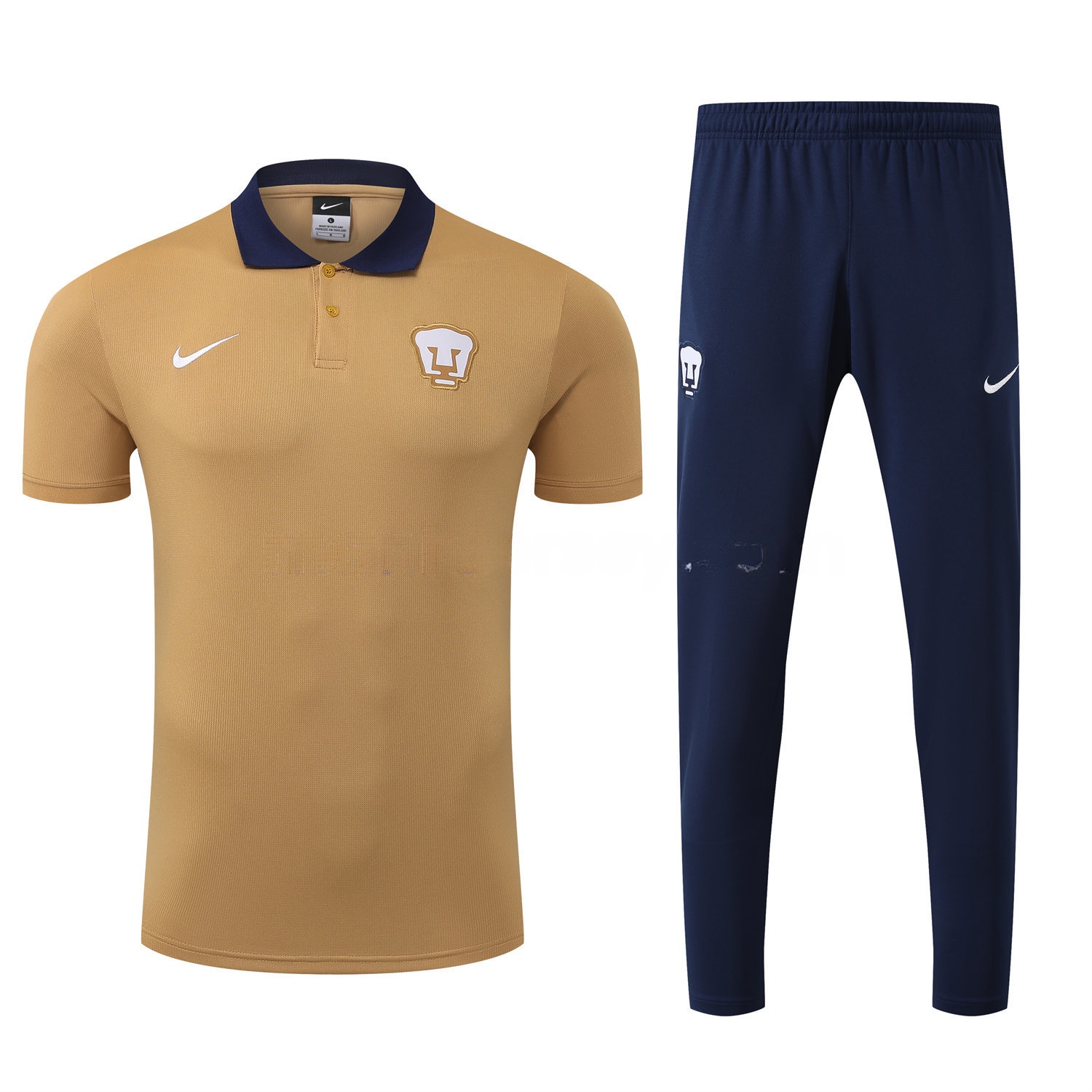 Pumas UNAM 25-26 POLO Short-Sleeve Training Set - Brown Top and Deep Blue Pants - UnitedFutballJersey