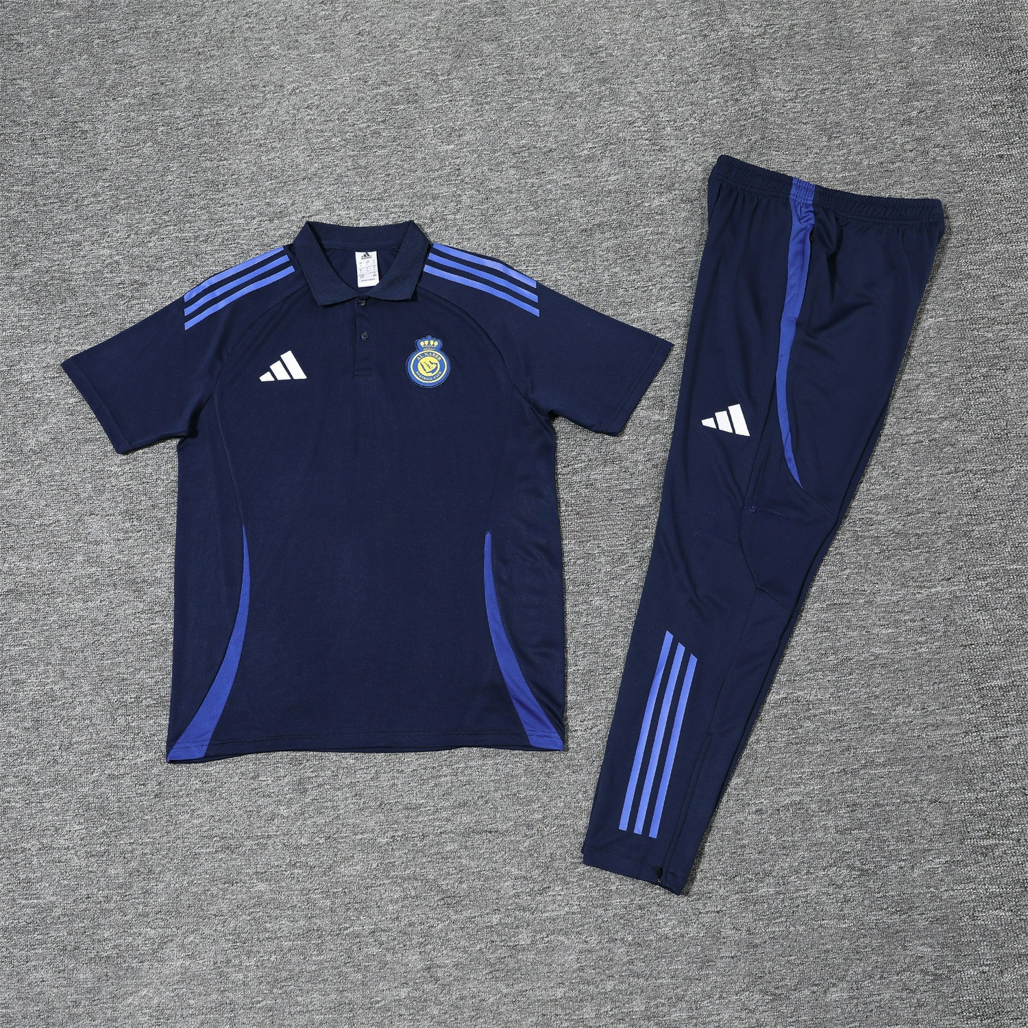 Al Nassr Riyadh Victory 25-26 POLO Short-Sleeve Training Set - Deep Blue Top and Pants - UnitedFutballJersey