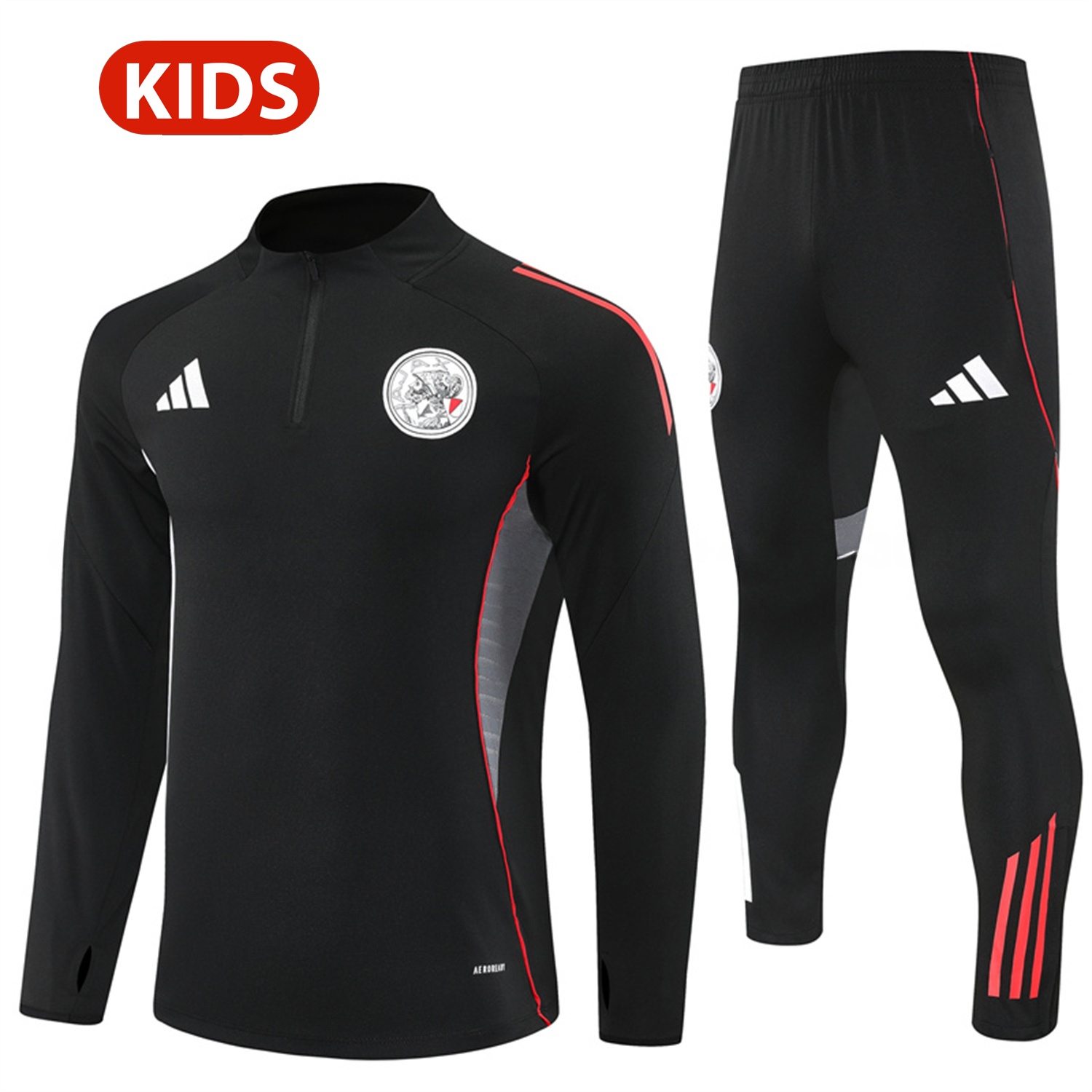 Ajax 25-26 Kids Long Sleeve Training Set - Black Top and Black Pants - UnitedFutballJersey