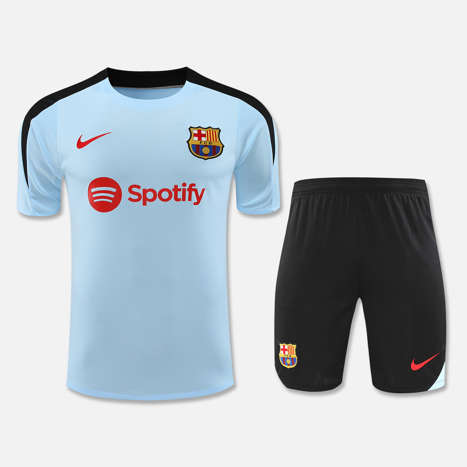 Barcelona 24-25 Short-Sleeve Training Set - Light Blue Top & Black Shorts - UnitedFutballJersey