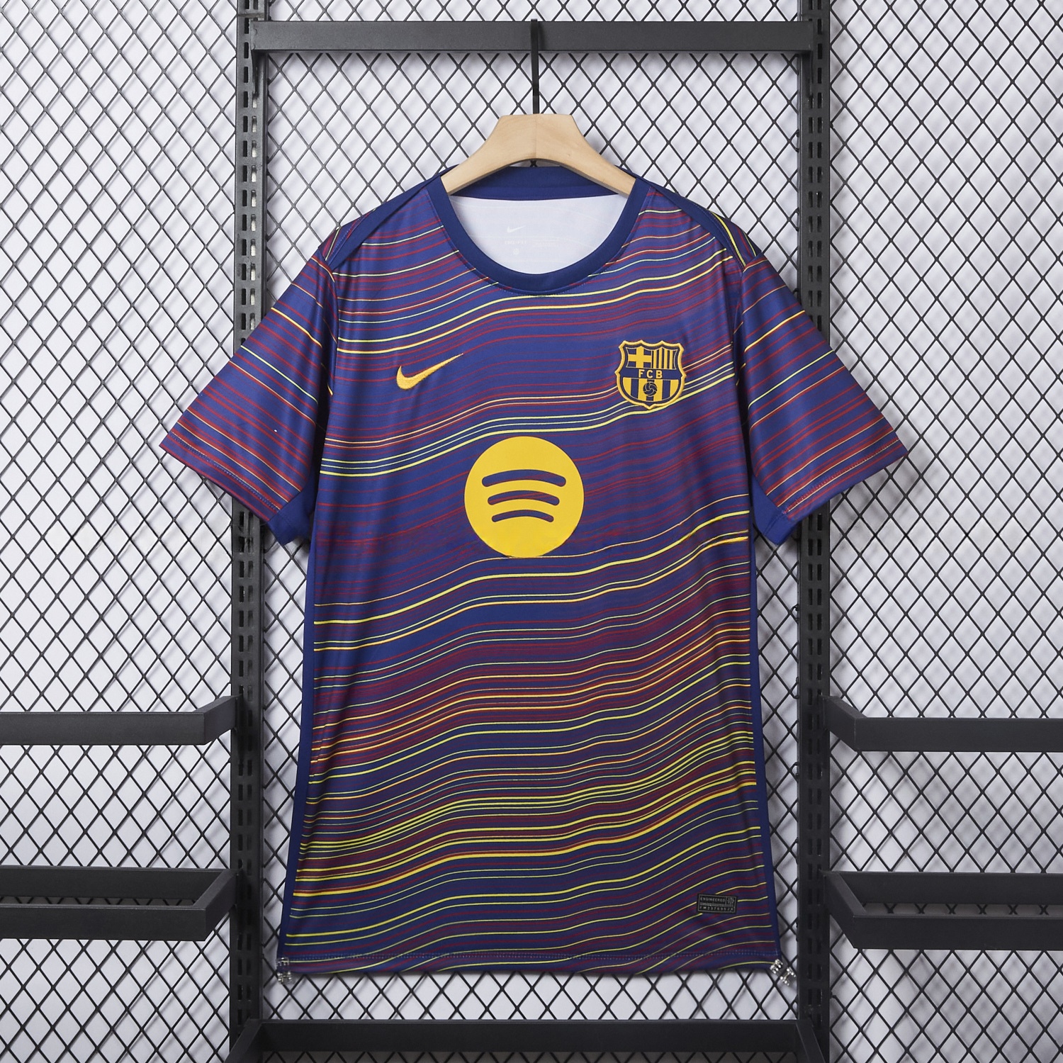 Barcelona 25-26 Deep Blue Pre-Match Training Jersey with Colorful Lines - Fans Version - UnitedFutballJersey