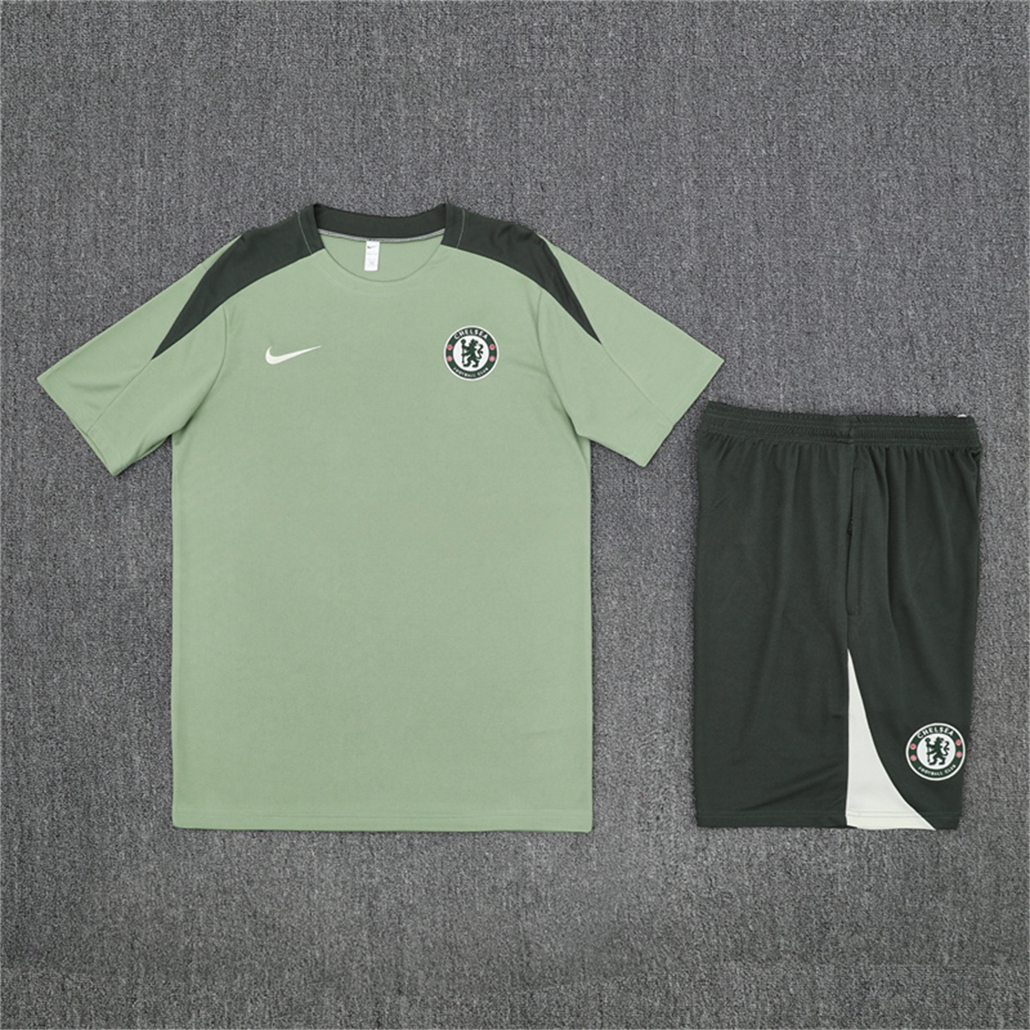 C.H.E.L.S.E.A 25-26 Kids Short-Sleeve Training Set - Light Green Top & Army Green Shorts - UnitedFutballJersey