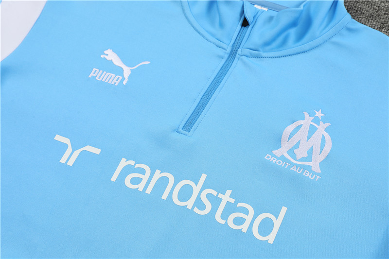 Marseille 23-24 Kids Long Sleeve Training Set Blue and White - UnitedFutballJersey