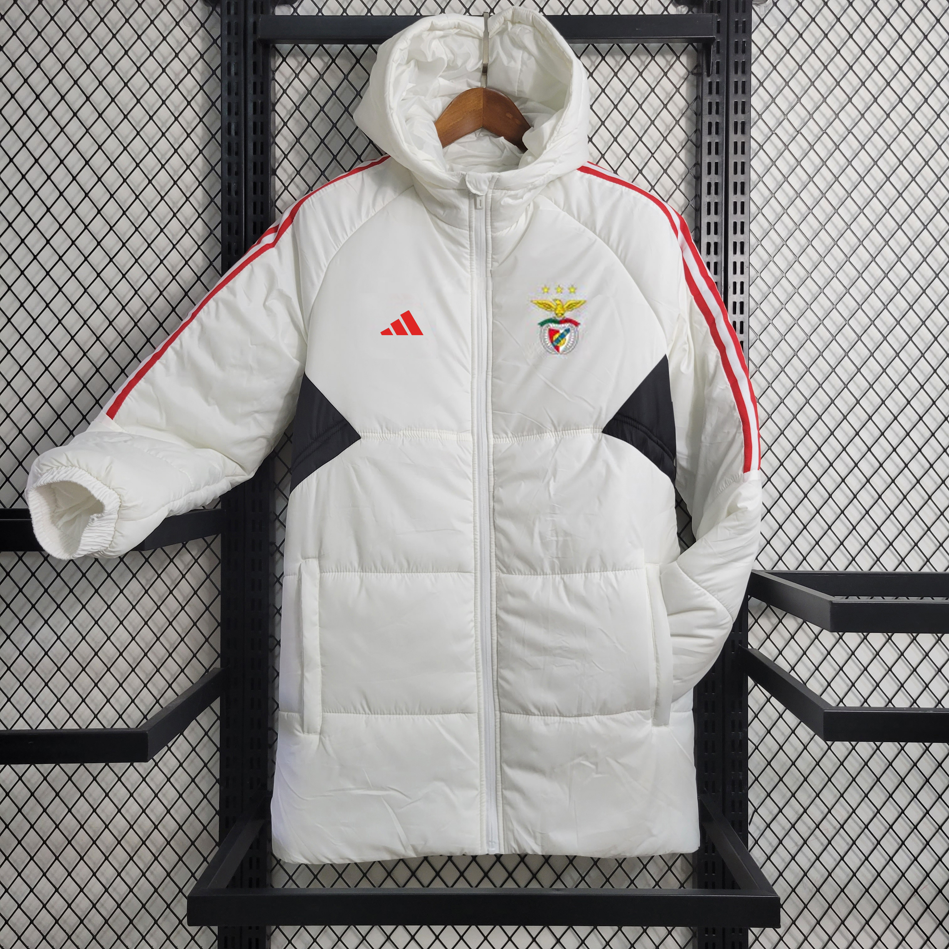 Benfica 23-24 Men's Hooded Thermal Cotton Jacket - White - UnitedFutballJersey