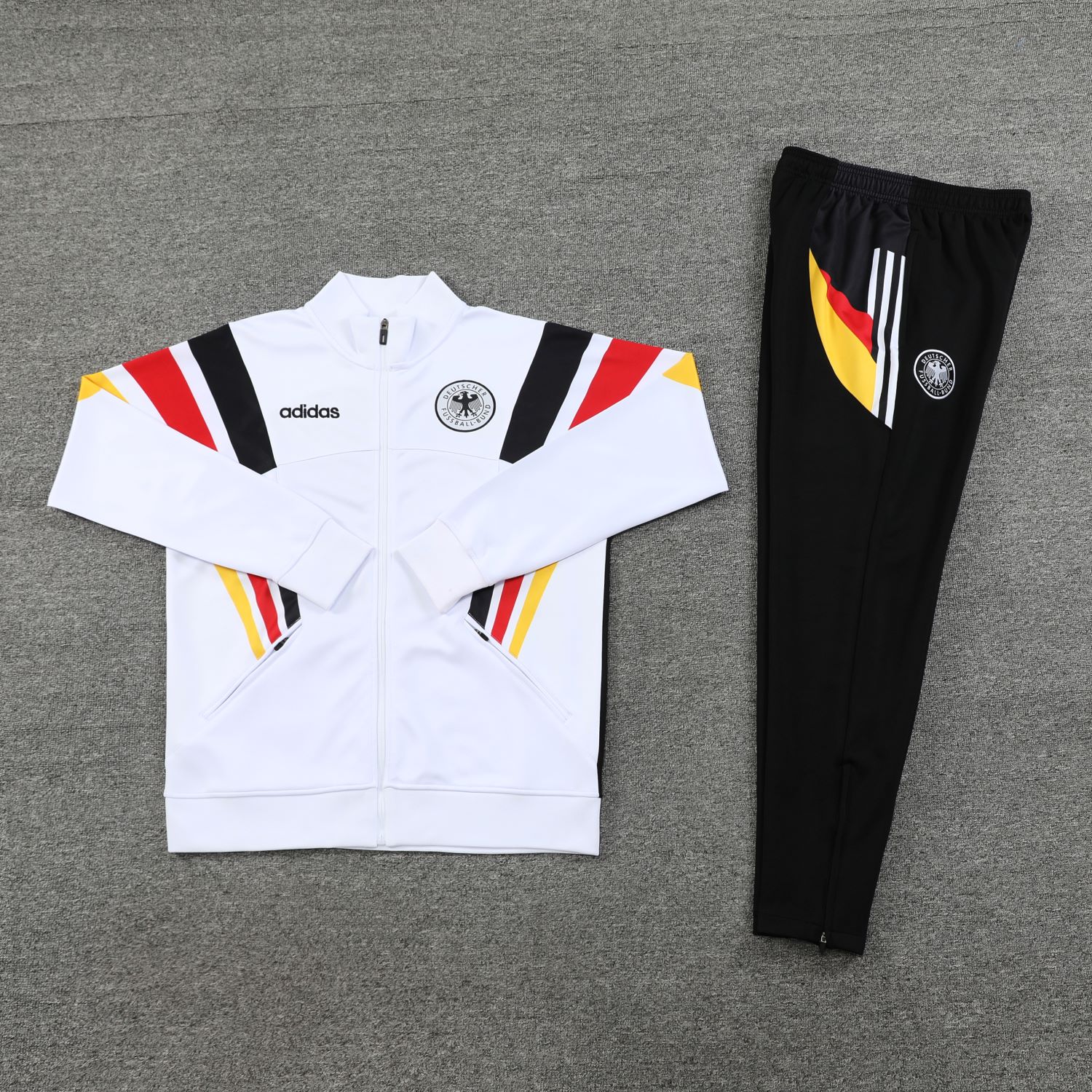 Germany 2024 Jacket Training Tracksuit - White With Yellow, Red And Black Stripe - UnitedFutballJersey