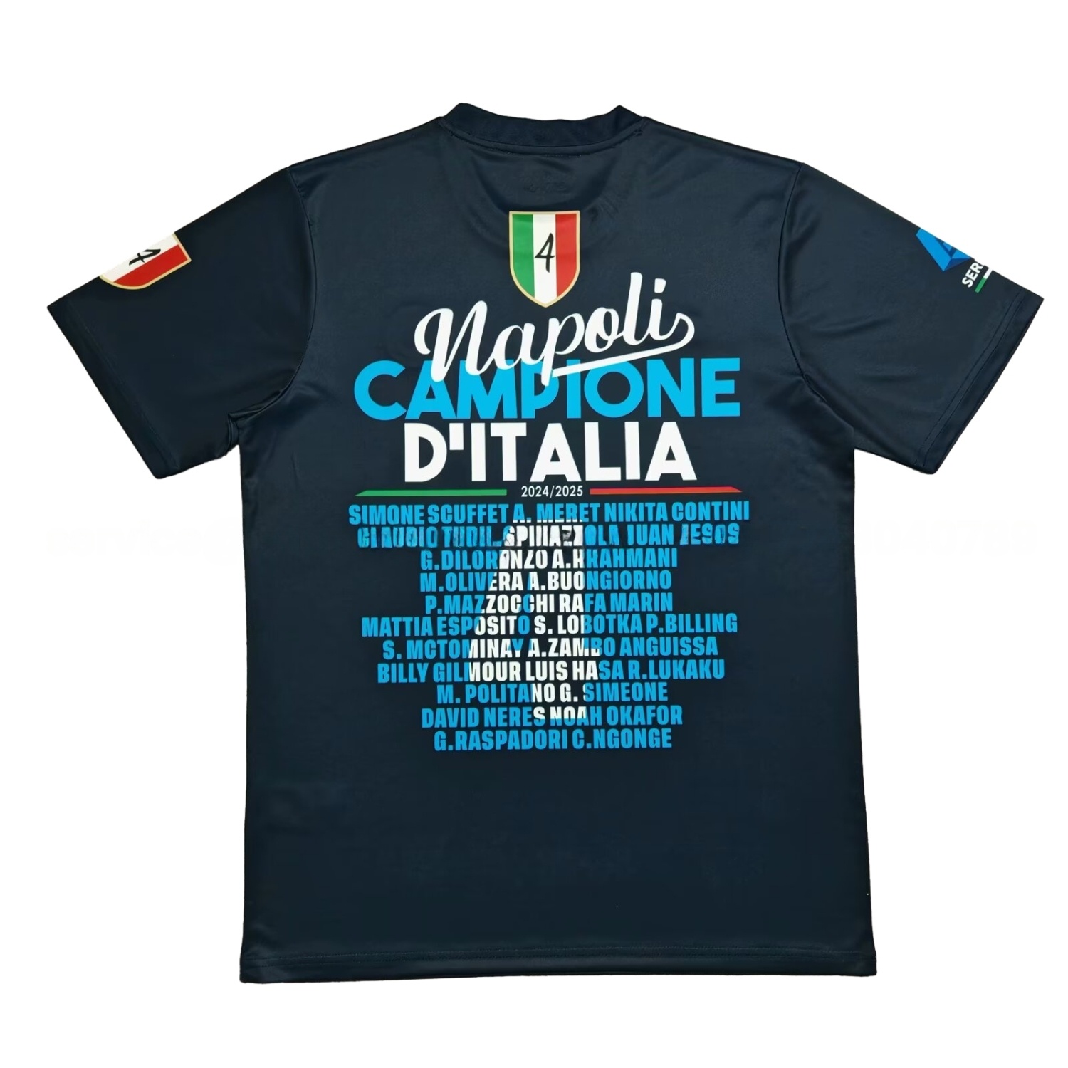 Napoli Four-Time Serie A Champions Commemorative Black T-Shirt With Full Team Squad Back Print - UnitedFutballJersey