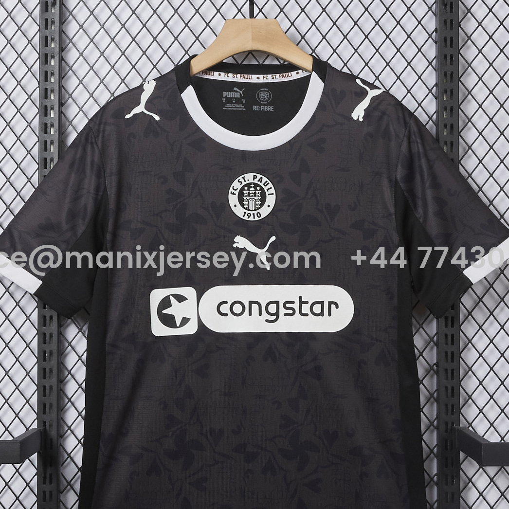 St. Pauli 25-26 Third Black Jersey - Fans Version - UnitedFutballJersey