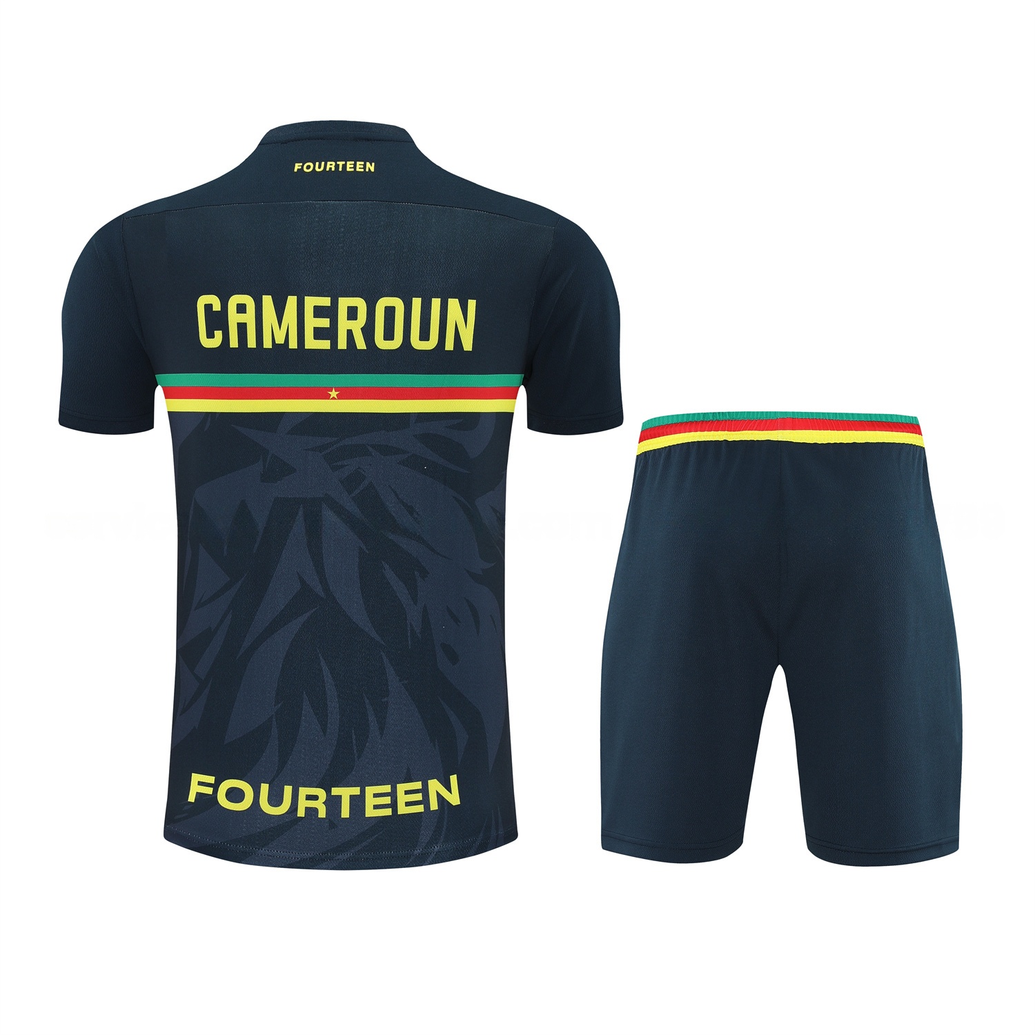 Cameroon 25-26 Short-Sleeve Training Set - Deep Blue Top and Shorts - UnitedFutballJersey