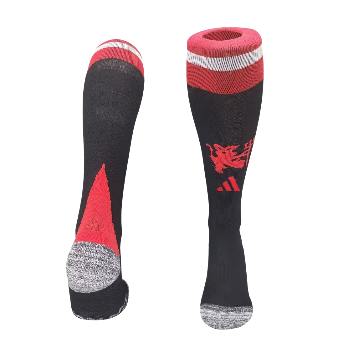 Manchester United 24-25 Home Socks - Black & Red - UnitedFutballJersey