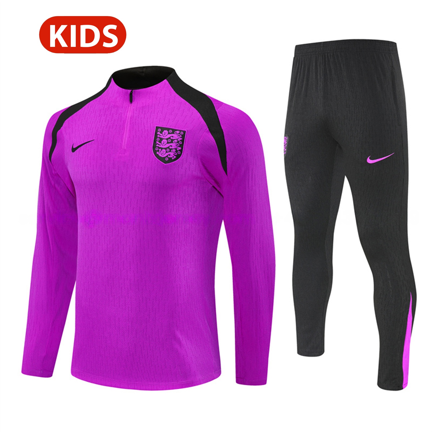 England 25-26 Kids Long Sleeve Training Set - Player Version - Purple Top and Black Pants - UnitedFutballJersey