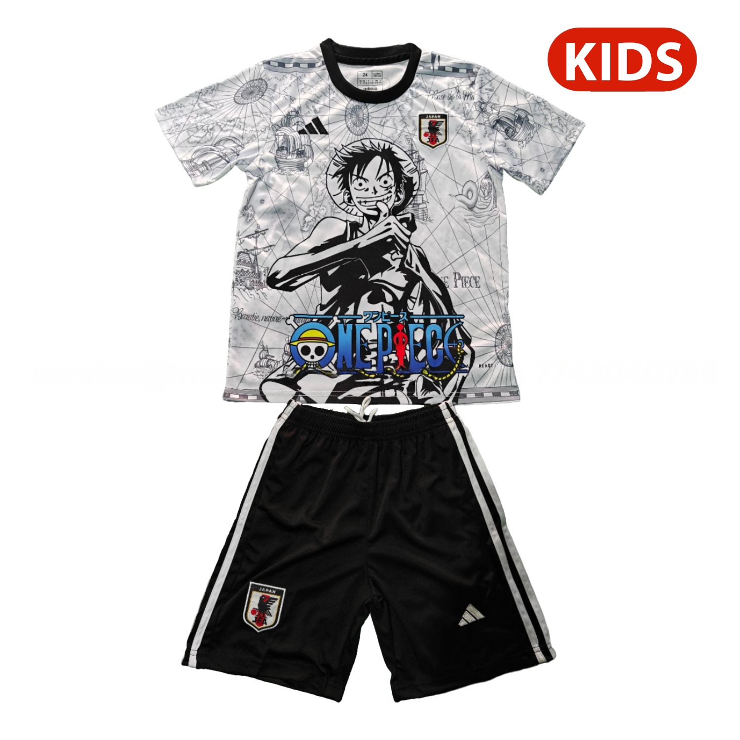 Japan 25-26 One Piece Luffy White And Black Special Kids Kit - UnitedFutballJersey