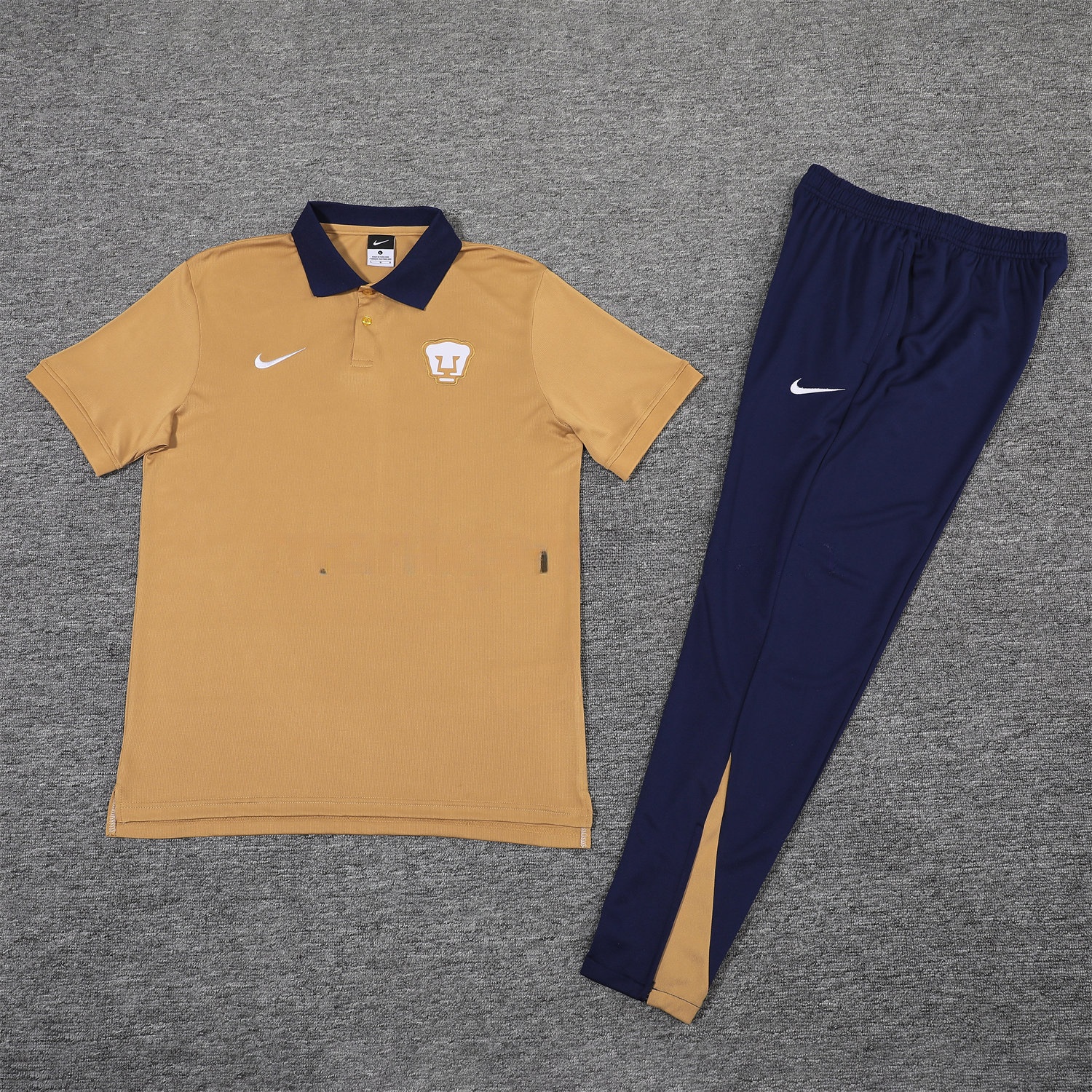 Pumas UNAM 25-26 POLO Short-Sleeve Training Set - Brown Top and Deep Blue Pants - UnitedFutballJersey