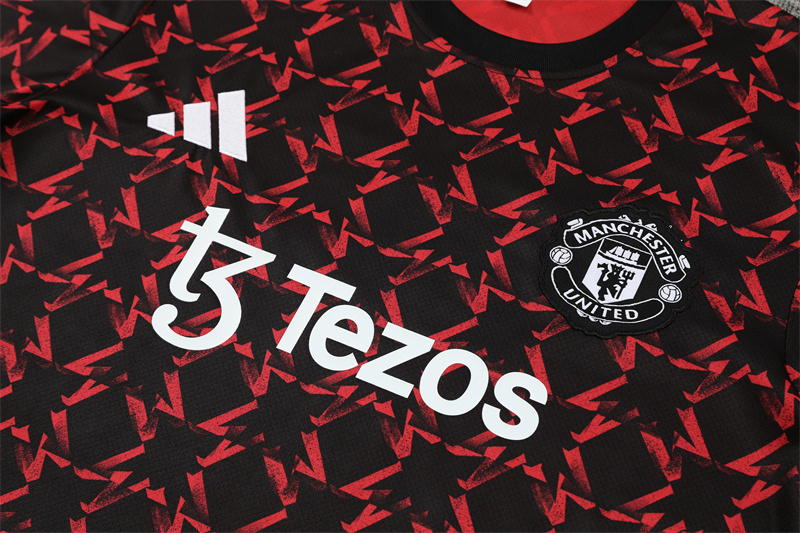 Manchester United 24-25 Short-Sleeve Training Kids Kit - Black Red Camouflage - UnitedFutballJersey