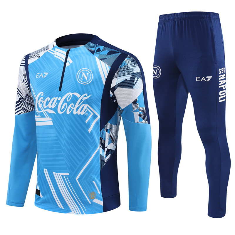 Napoli 24-25 Pre-Match Long Sleeve Training Set - Light Blue Top and Deep Blue Pants - UnitedFutballJersey