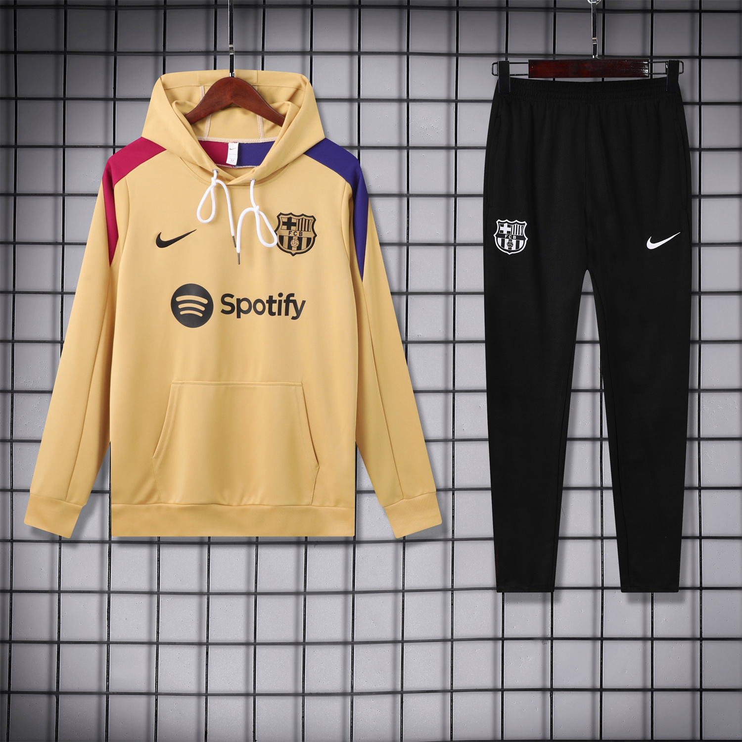 B.A.R.S.A 24-25 Training Hoodie Set - Khaki Hoodie and Black Pants - UnitedFutballJersey