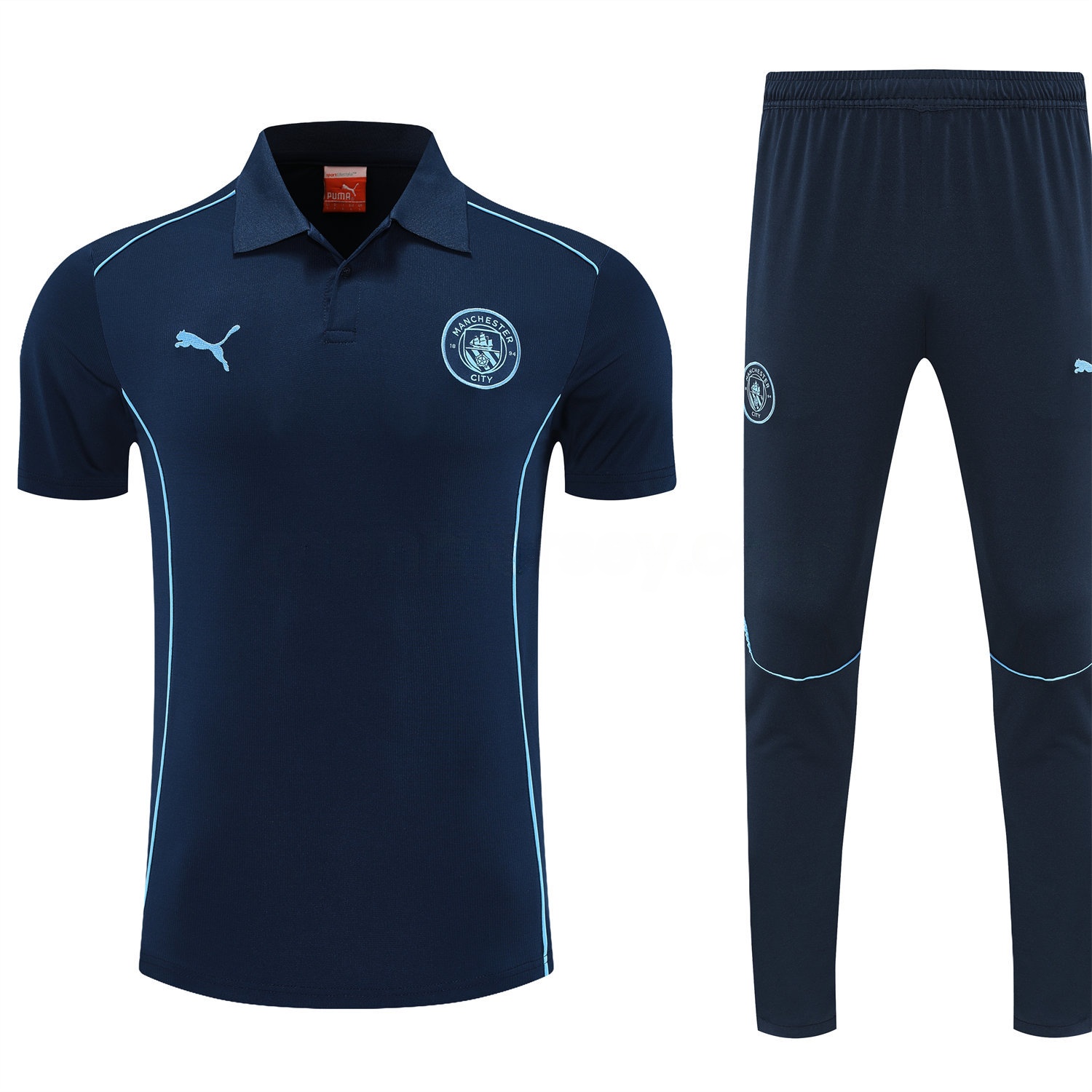 Manchester City 25-26 POLO Short-Sleeve Training Set - Deep Blue Top and Pants - UnitedFutballJersey
