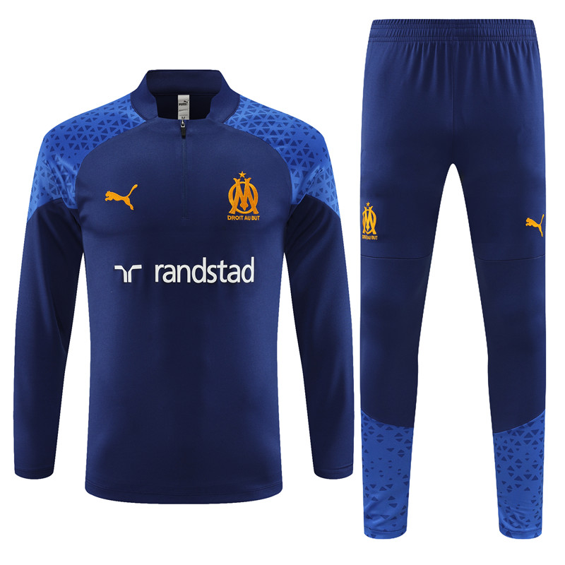 Marseille 23-24 Kids Long Sleeve Training Set Royal Rlue - UnitedFutballJersey