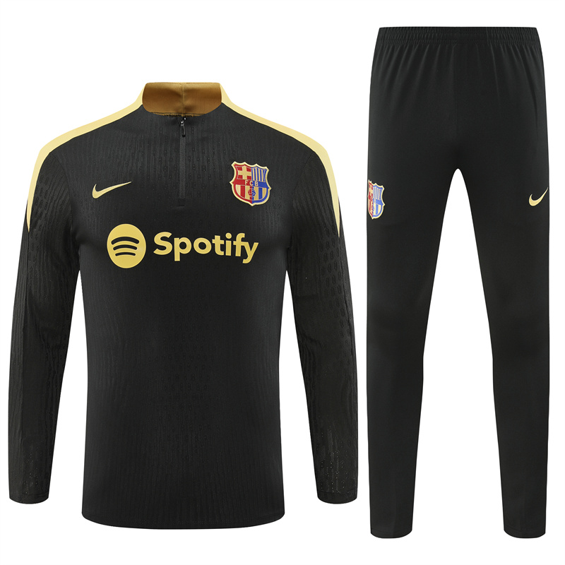 B.A.R.S.A 24-25 Kids Long Sleeve Training Set - Player Version - Black Gold - UnitedFutballJersey
