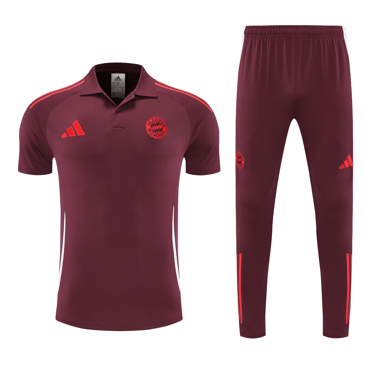 Bayern Munich 25-26 POLO Short-Sleeve Training Set With Red Logo - Deep Red Top & Deep Red Pants - UnitedFutballJersey