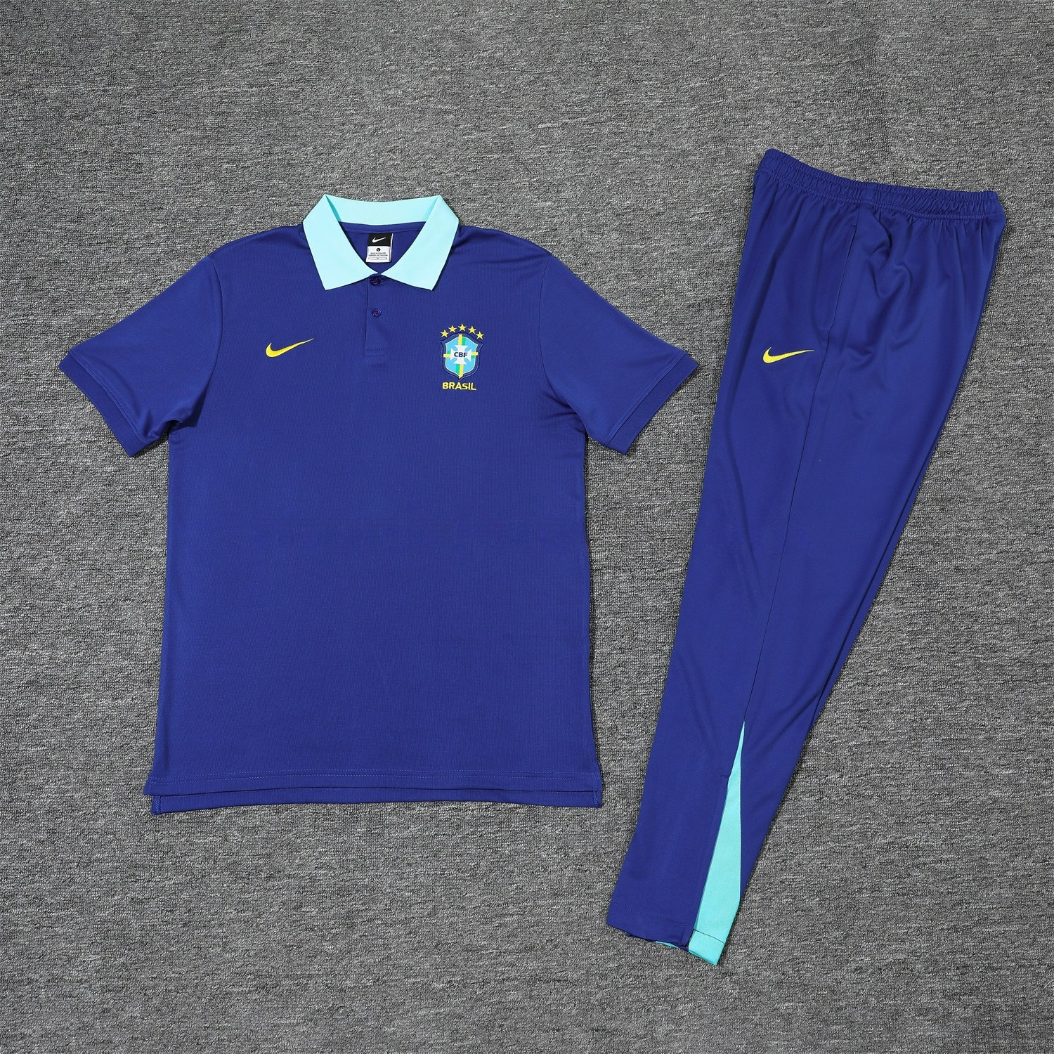 Brazil 25-26 POLO Short-Sleeve Training Set - Blue Top and Pants - UnitedFutballJersey