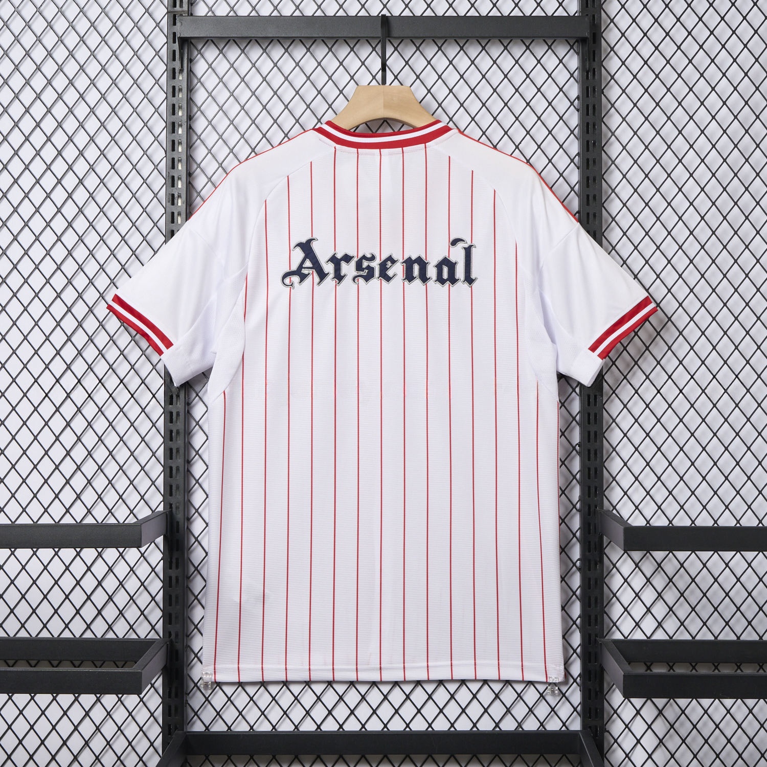Arsenal 25-26 White Baseball Jersey with Red Stripes - UnitedFutballJersey