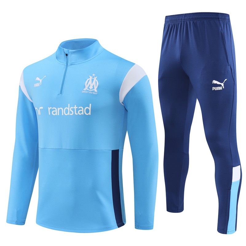 Marseille 23-24 Kids Long Sleeve Training Set Blue and White - UnitedFutballJersey