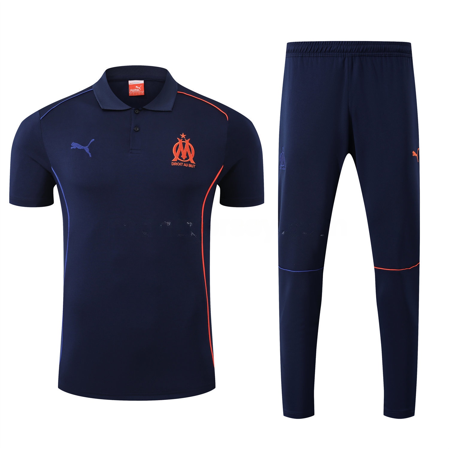 Marseille 25-26 POLO Short-Sleeve Training Set - Deep Blue Top and Pants - UnitedFutballJersey