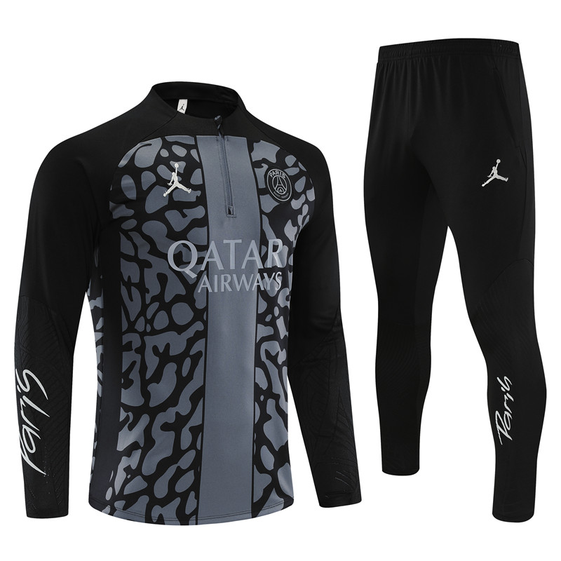 Paris Saint-Germain PSG 23-24 Kids Long Sleeve Training Set Gray Black - UnitedFutballJersey
