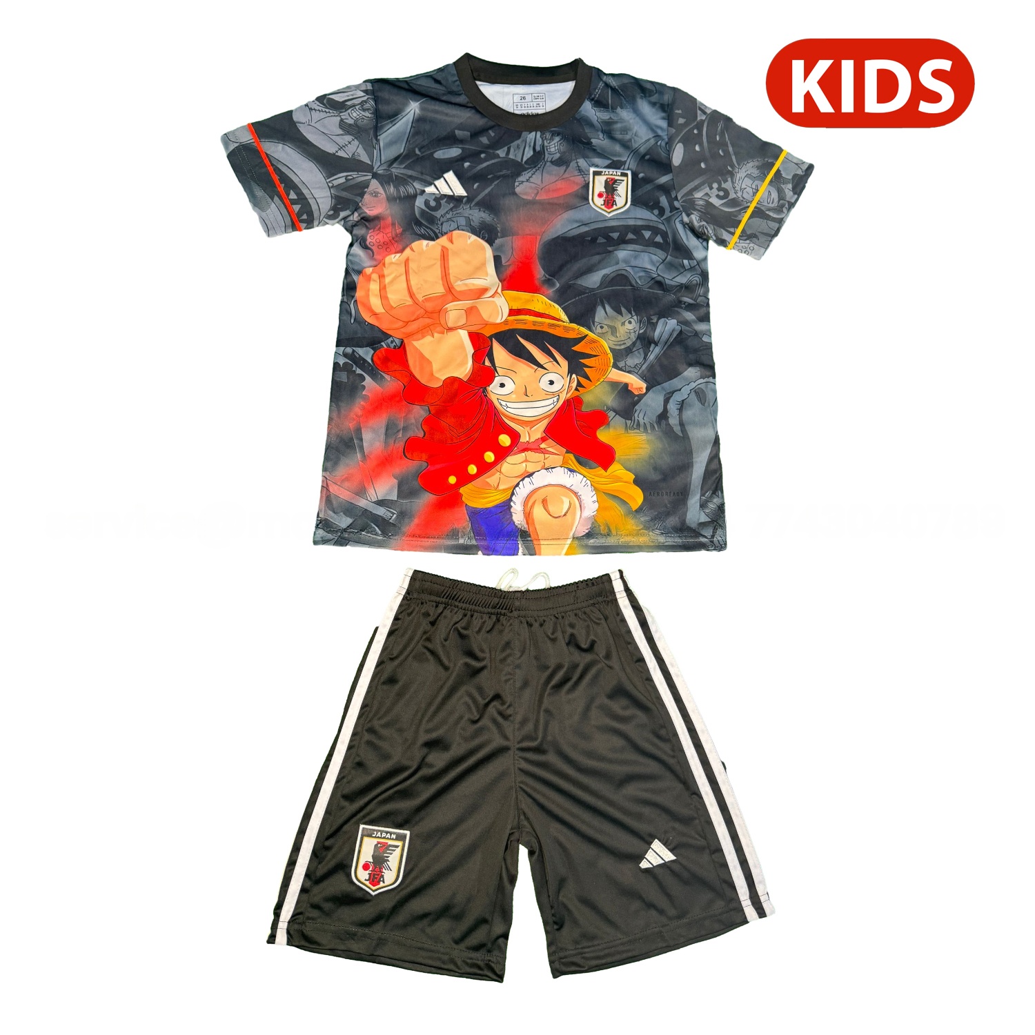 Japan 25-26 Red Luffy Fist Black Special Kids Kit - UnitedFutballJersey