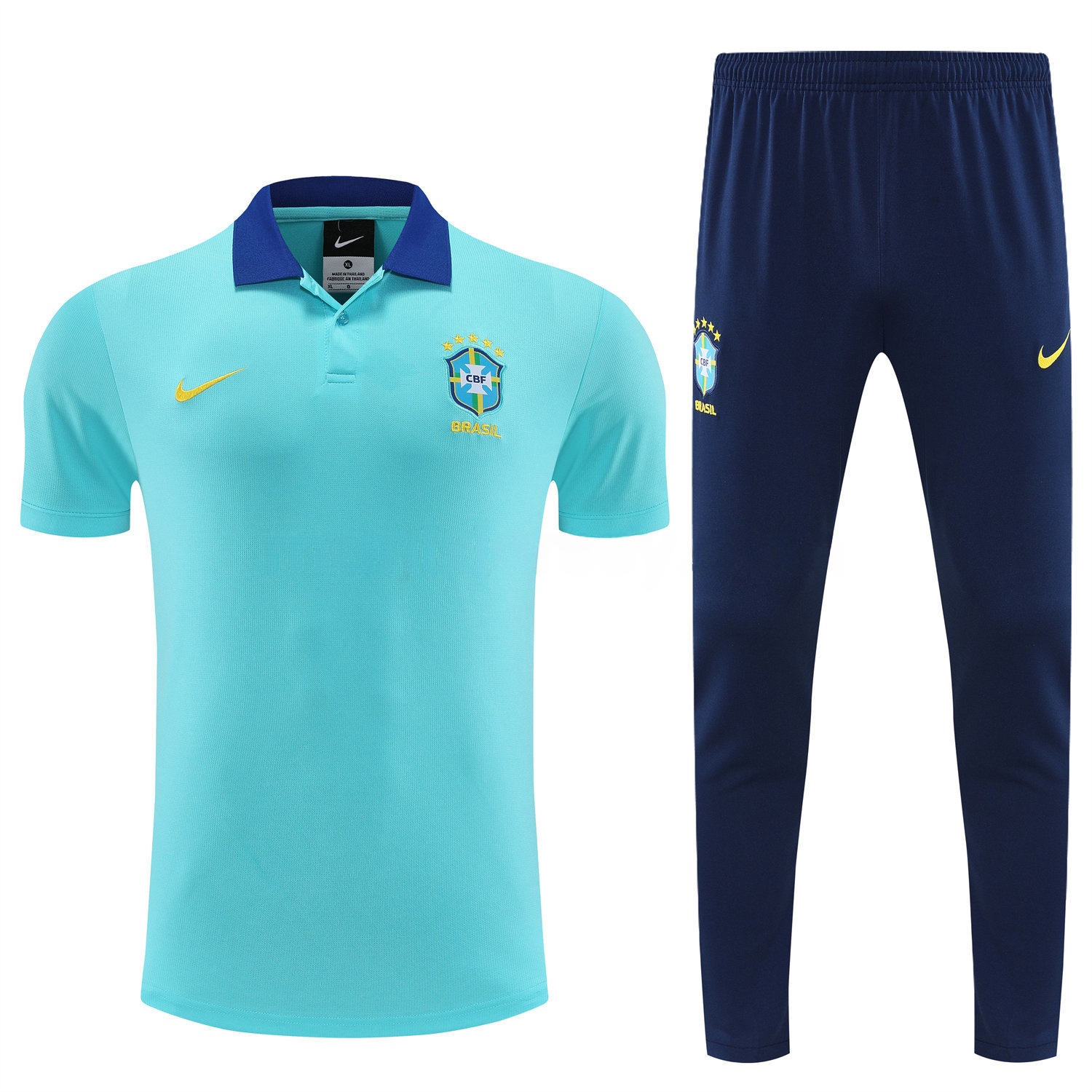 Brazil 25-26 POLO Short-Sleeve Training Set - Blue Top and Deep Blue Pants - UnitedFutballJersey