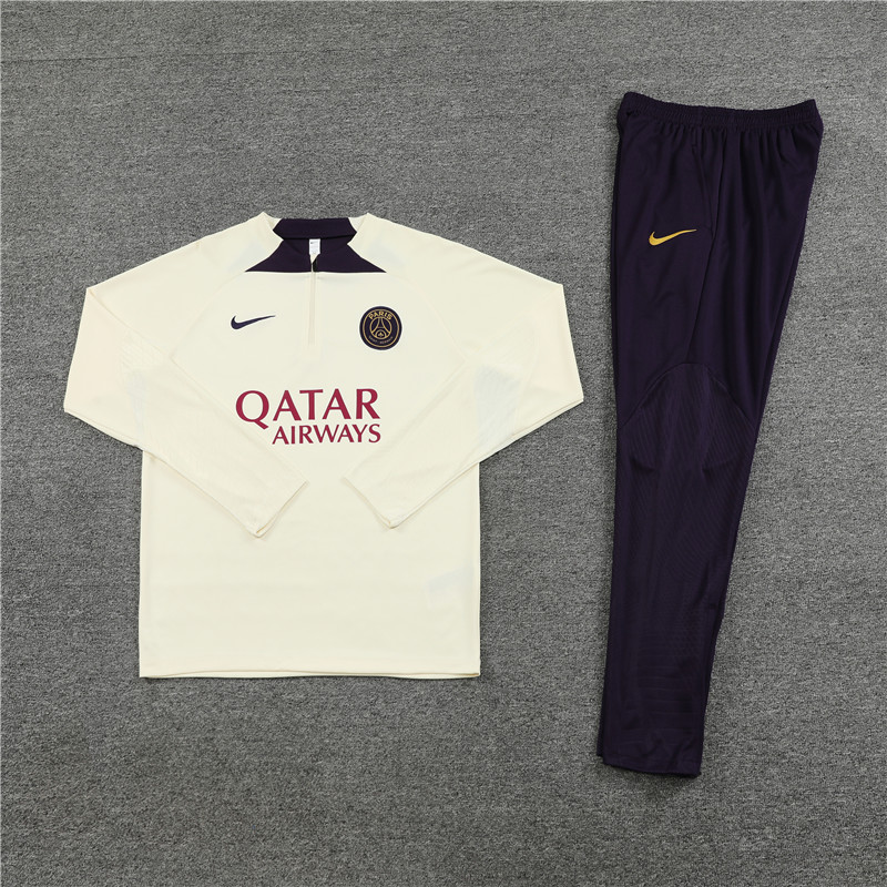 Paris Saint-Germain PSG 23-24 Long Sleeve Training Set -Creamy White - UnitedFutballJersey