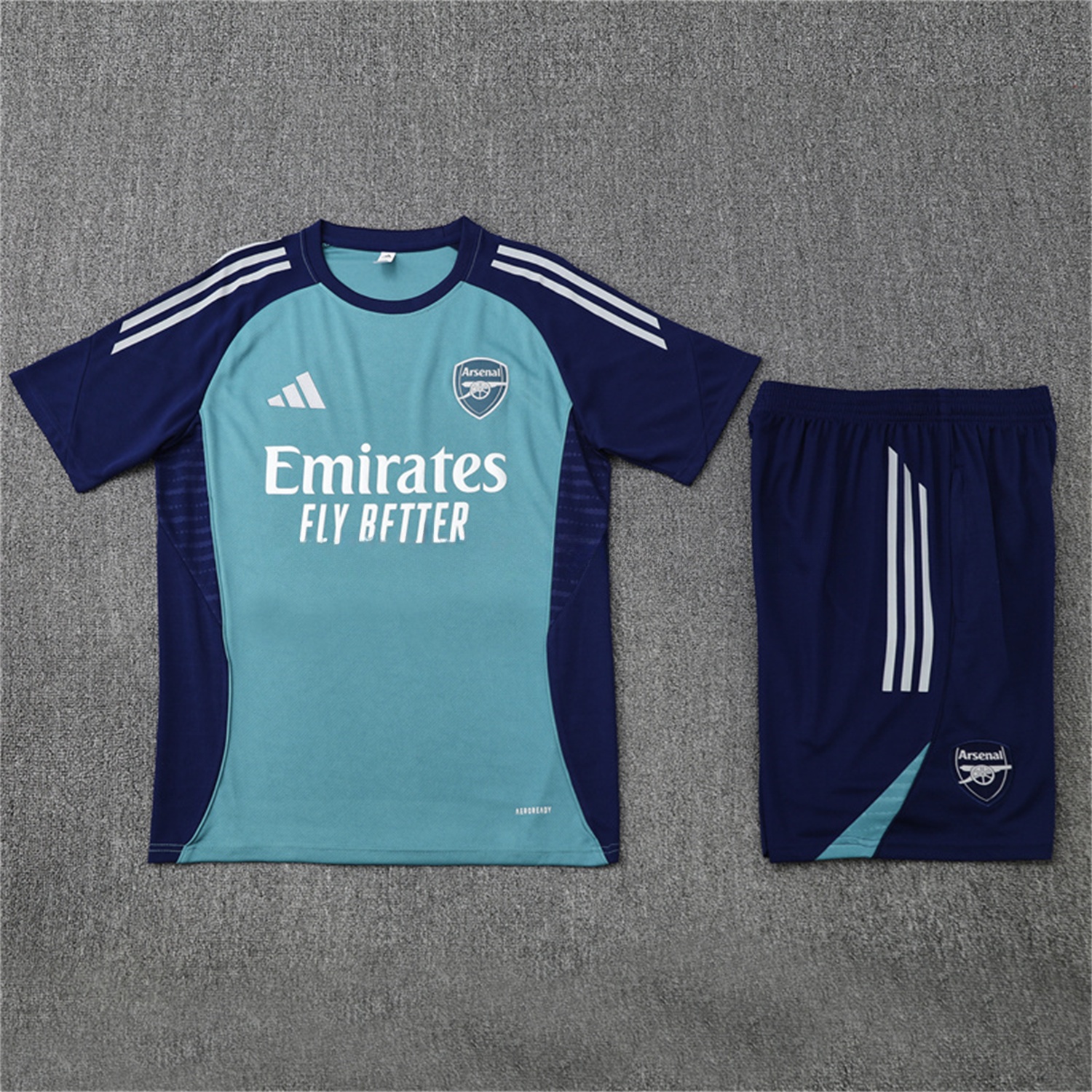 Arsenal 25-26 Kids Short-Sleeve Training Set - Green Top and Deep Blue Shorts - UnitedFutballJersey