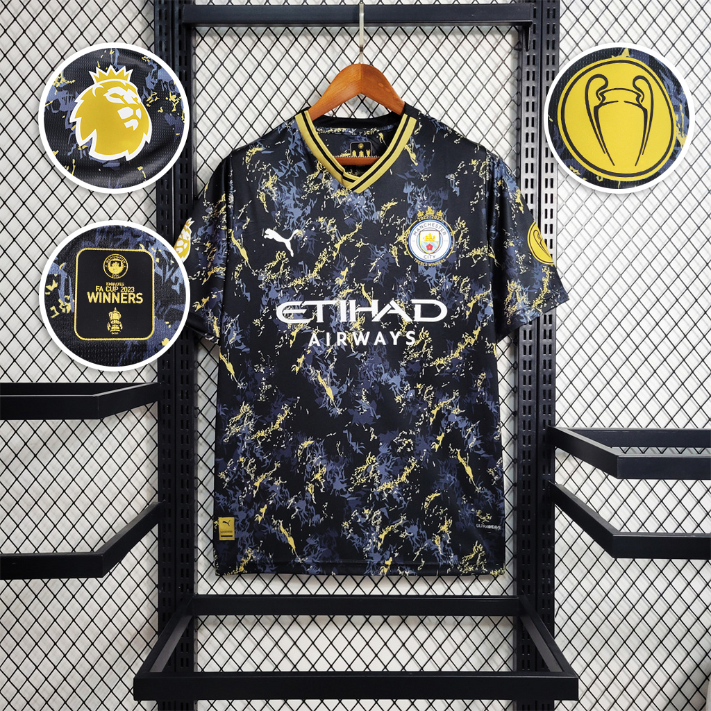 Manchester City 2023 Black Gold Treble Champions Shirt - Fans Version - UnitedFutballJersey