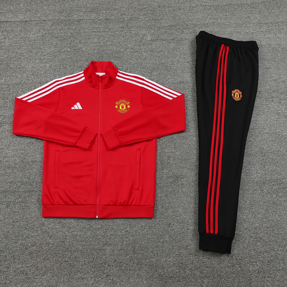Manchester United 24-25 Jacket Training Tracksuit - Red Top and Black Pants - UnitedFutballJersey