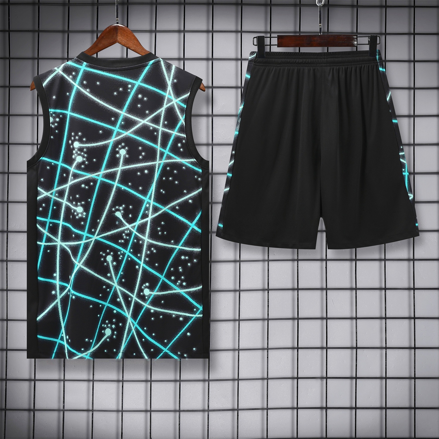 Inter Milan 25-26 Vest Training Set - Blue Fluorescent Rays Black Vest & Black Shorts - UnitedFutballJersey
