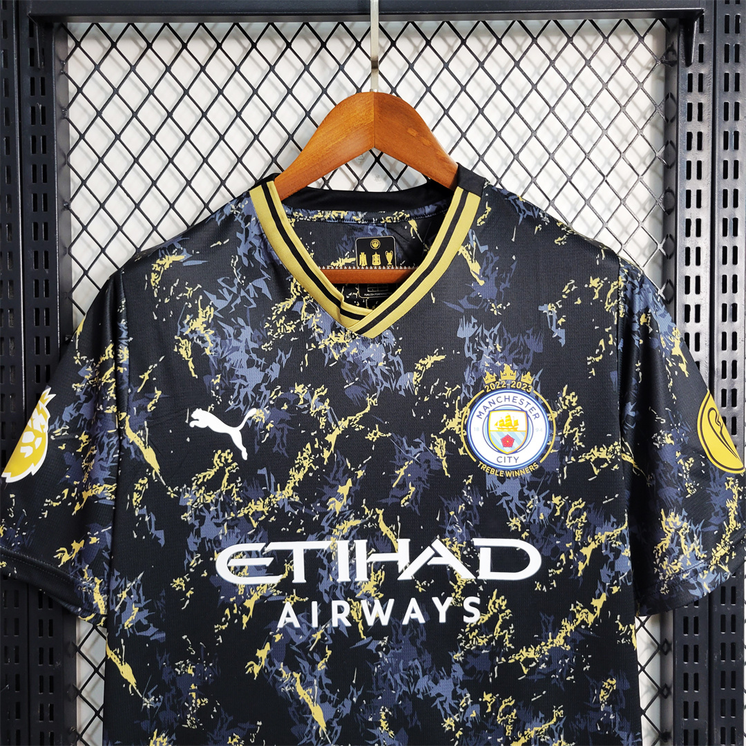 Manchester City 2023 Black Gold Treble Champions Shirt - Fans Version - UnitedFutballJersey
