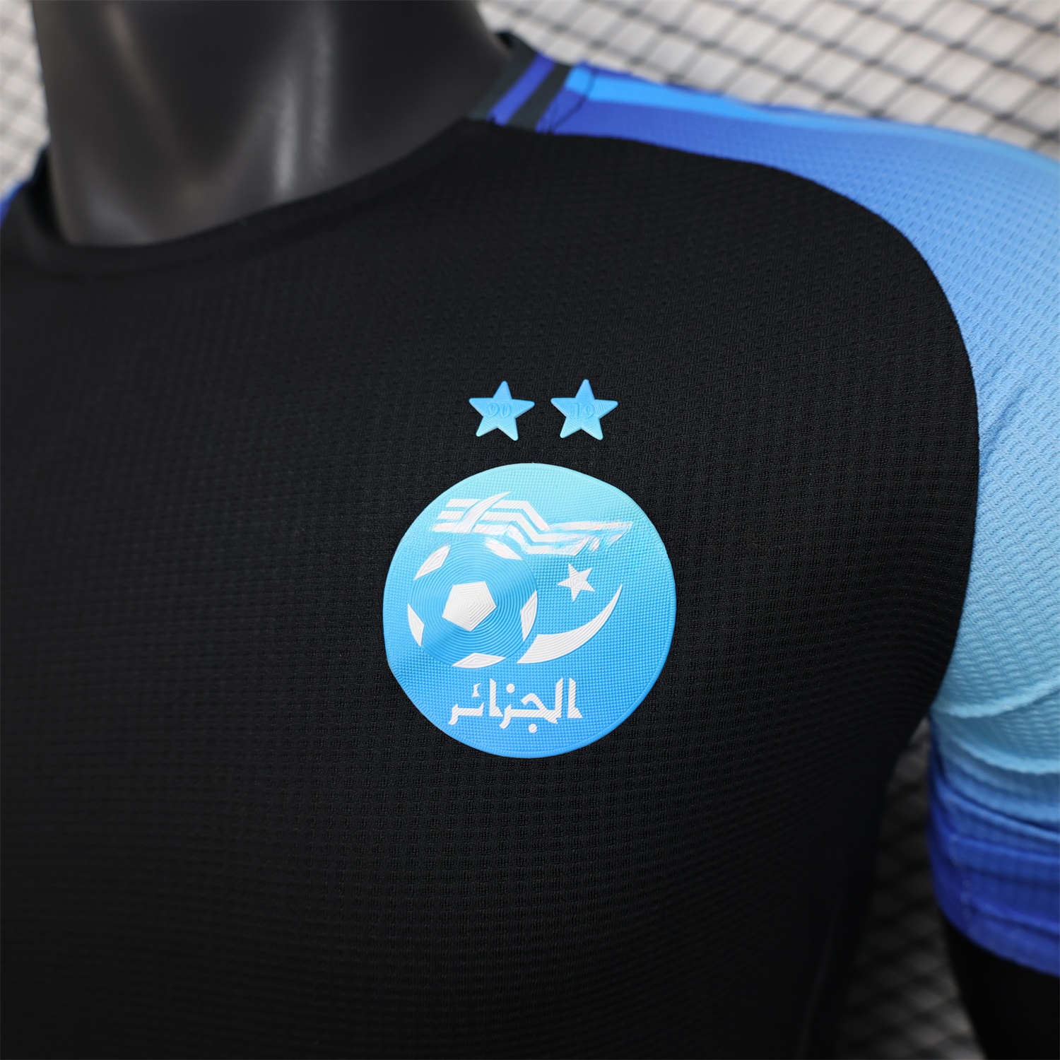Algeria 25-26 Pure Black with Blue Sleeves Jersey - Player Version - UnitedFutballJersey