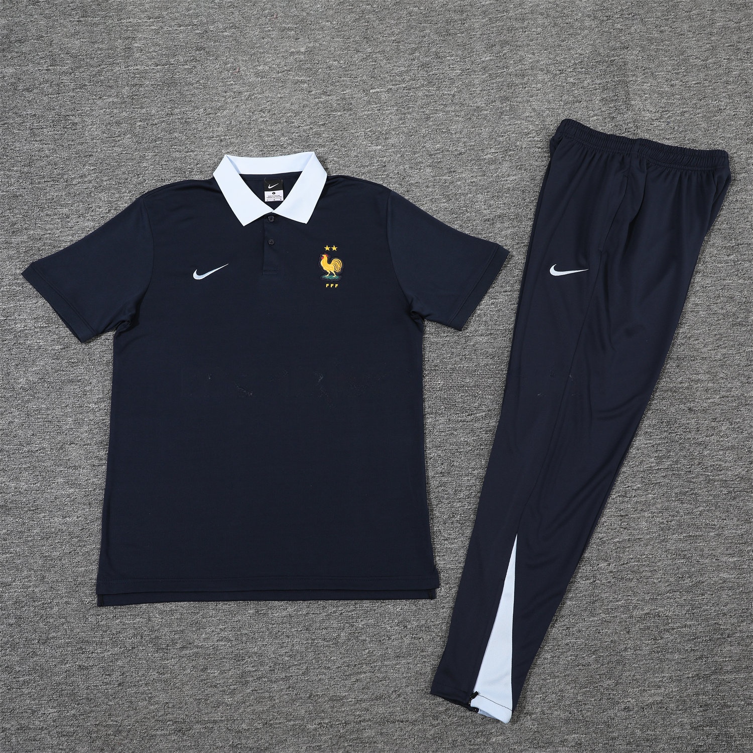 France 25-26 POLO Short-Sleeve Training Set - Deep Blue Top and Pants - UnitedFutballJersey