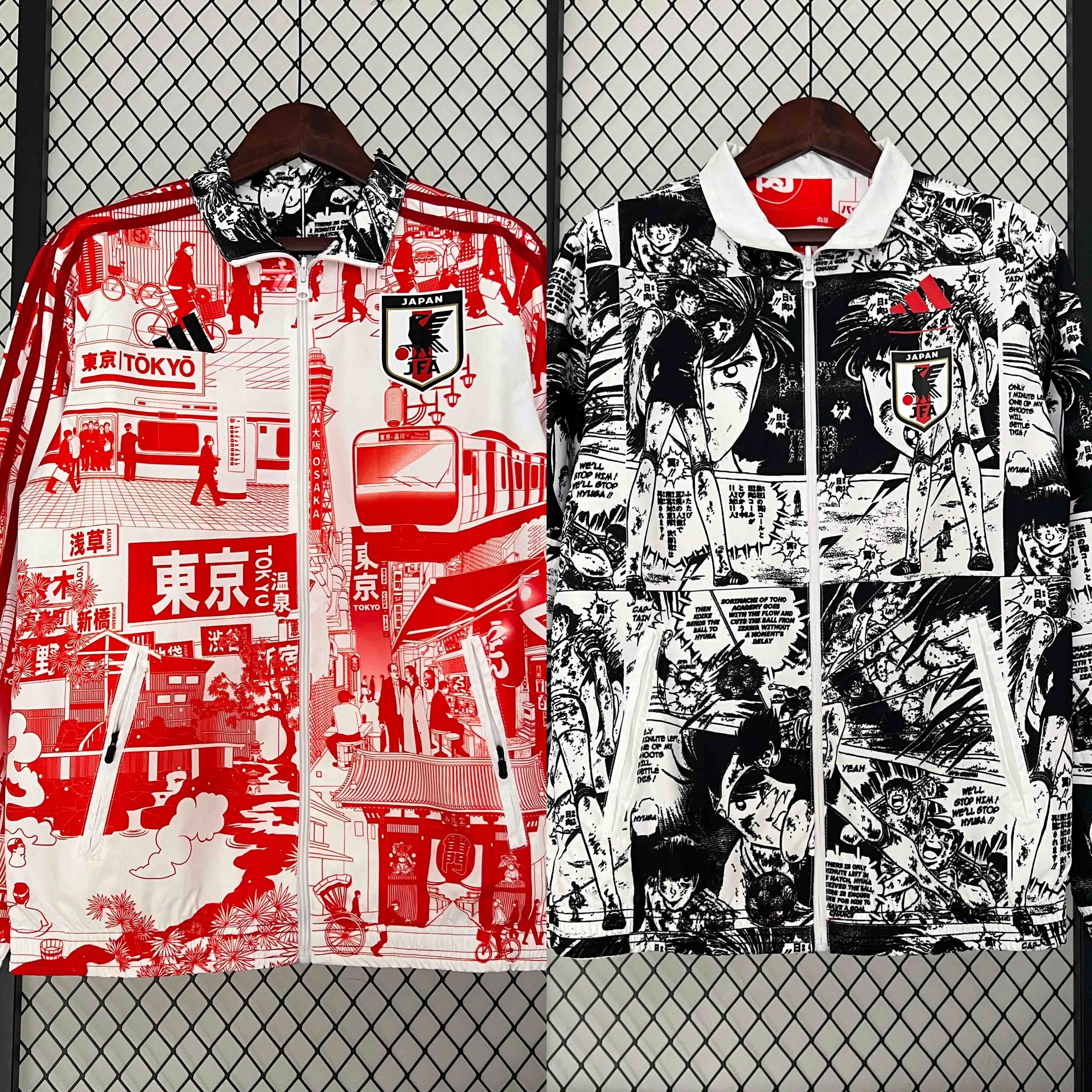 Japan 23-24 Double Sided Windbreaker - Black and Red Anime - UnitedFutballJersey