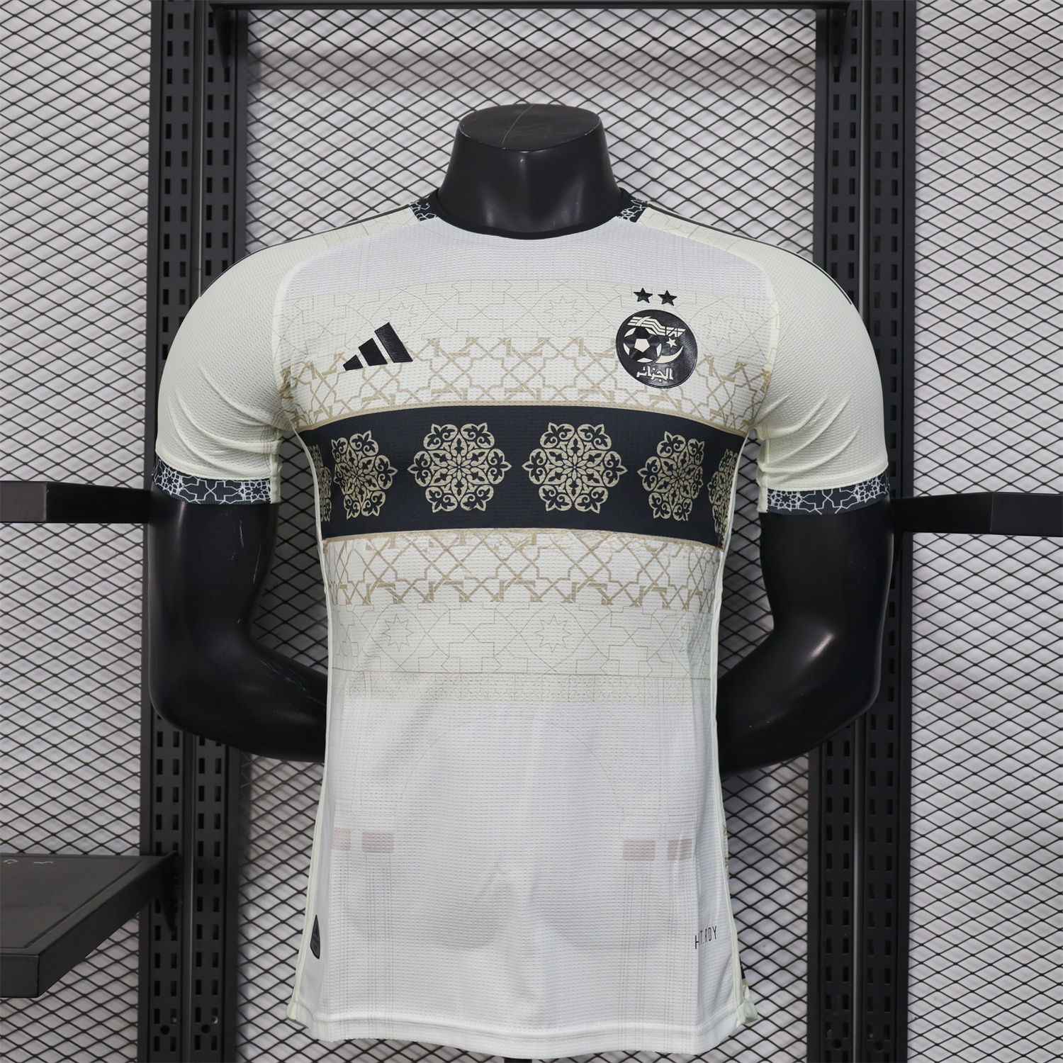 Algeria 25-26 Light Yellow with Black Classical Pattern Jersey - Player Version - UnitedFutballJersey