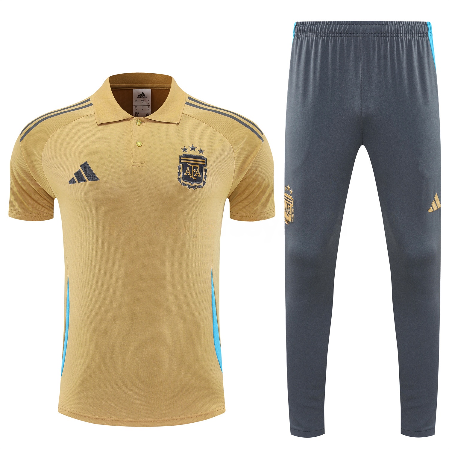 Argentina 25-26 POLO Short-Sleeve Training Set - Light Brown Top and Grey Pants - UnitedFutballJersey