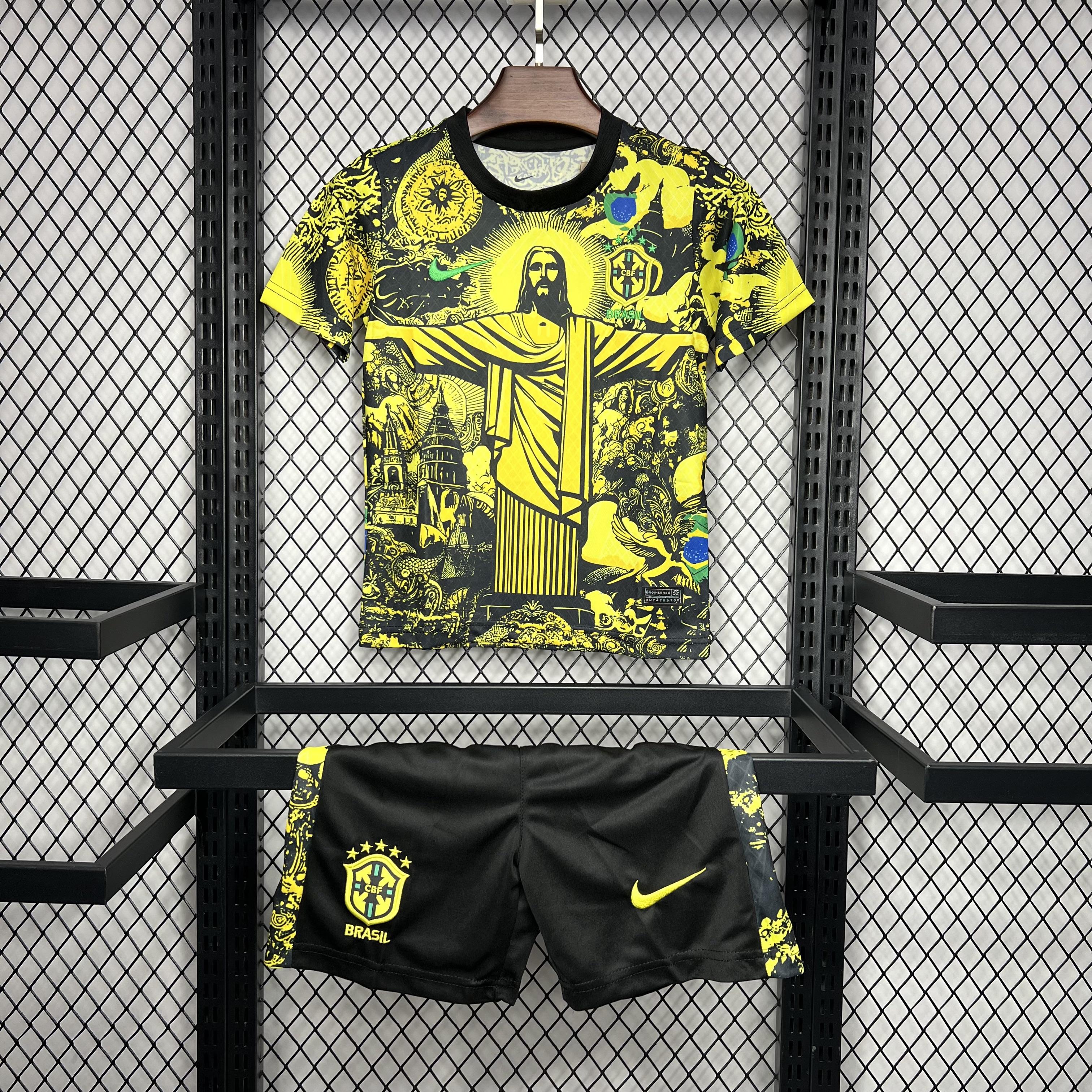 Brazil 2024 Christ the Redeemer Statue Kids Kit - Yellow - UnitedFutballJersey